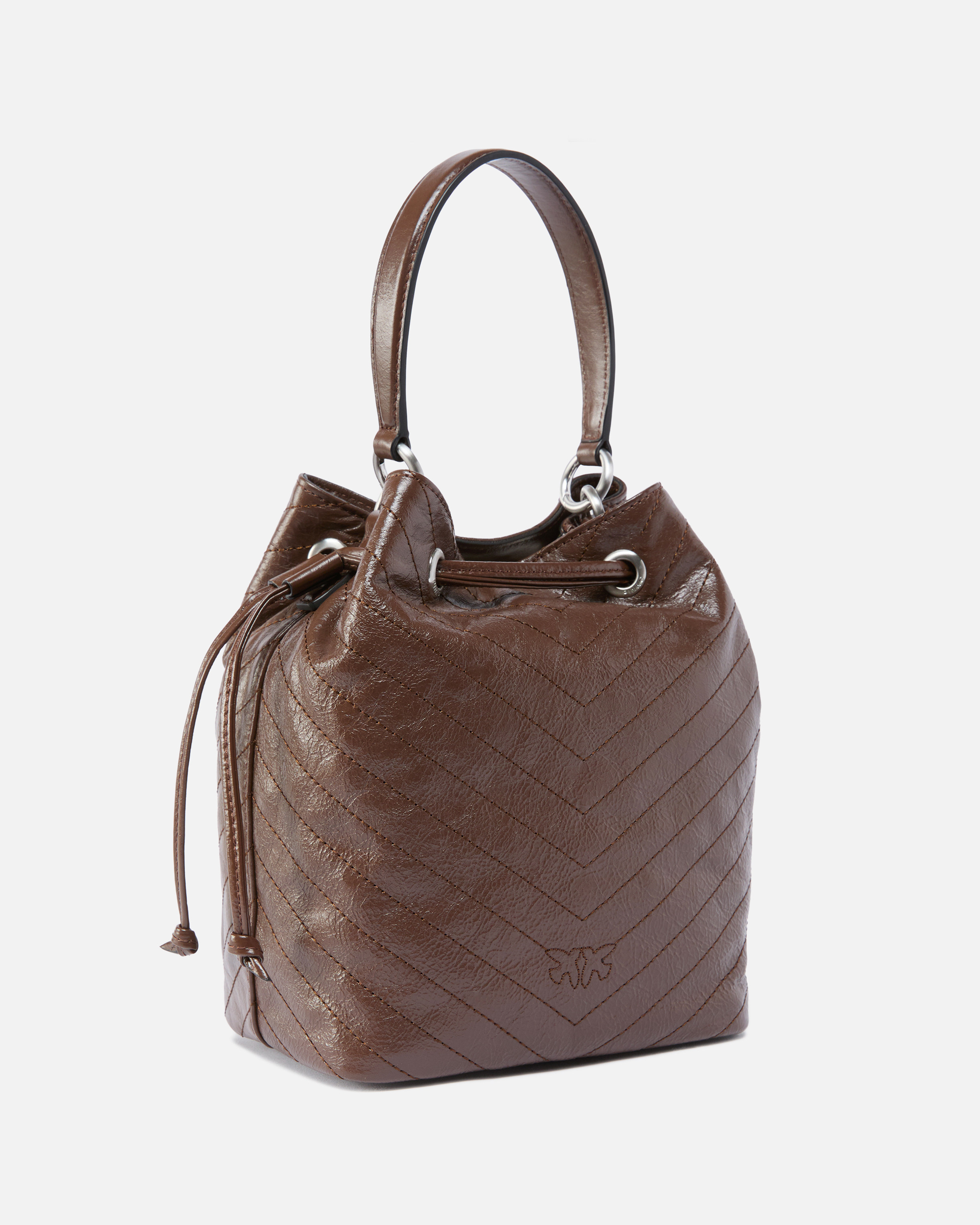 Small leather cargo bucket bag with pocket PINKO Brown