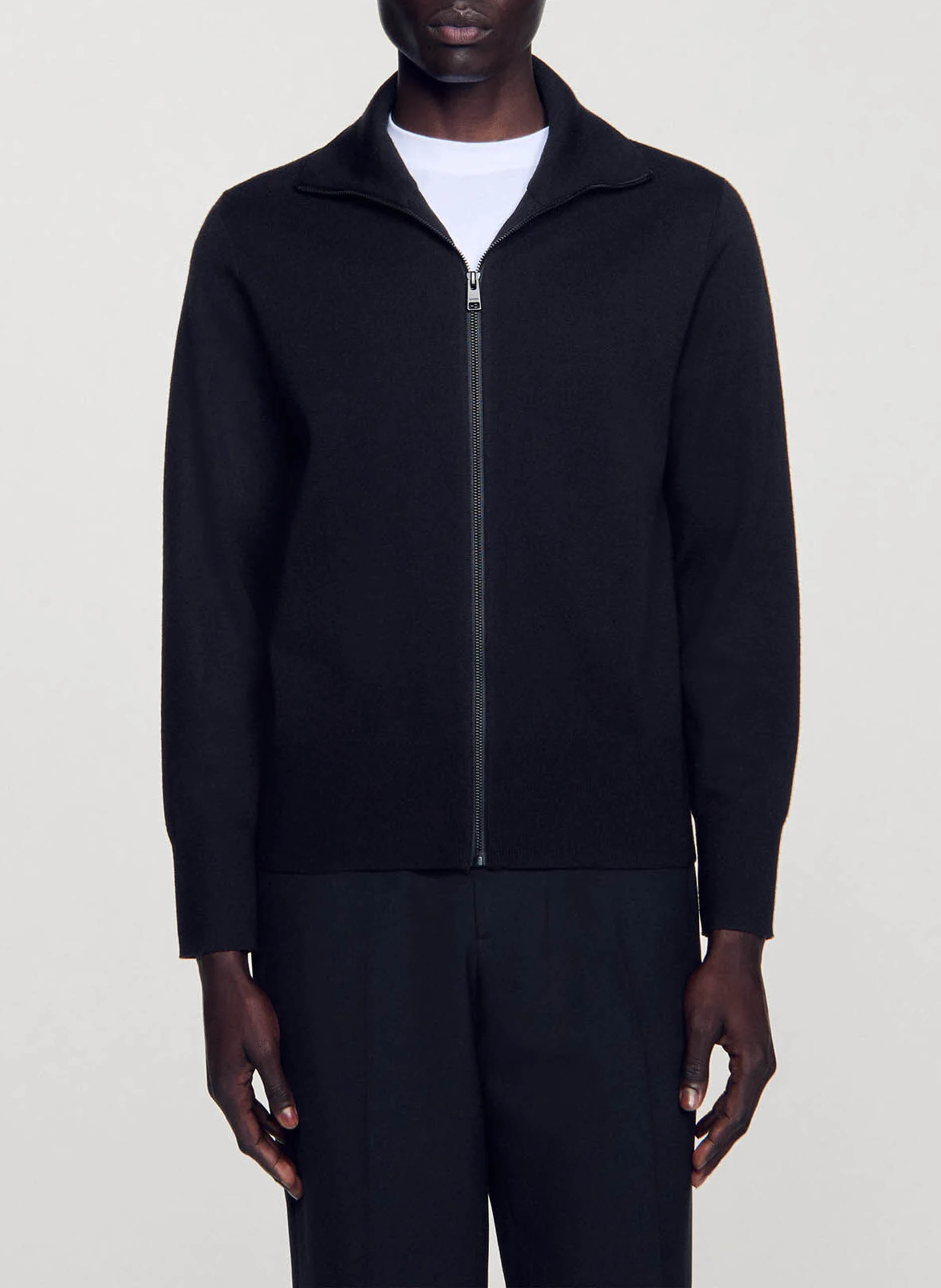 Gilet zippé en laine mélangée SANDRO Noir