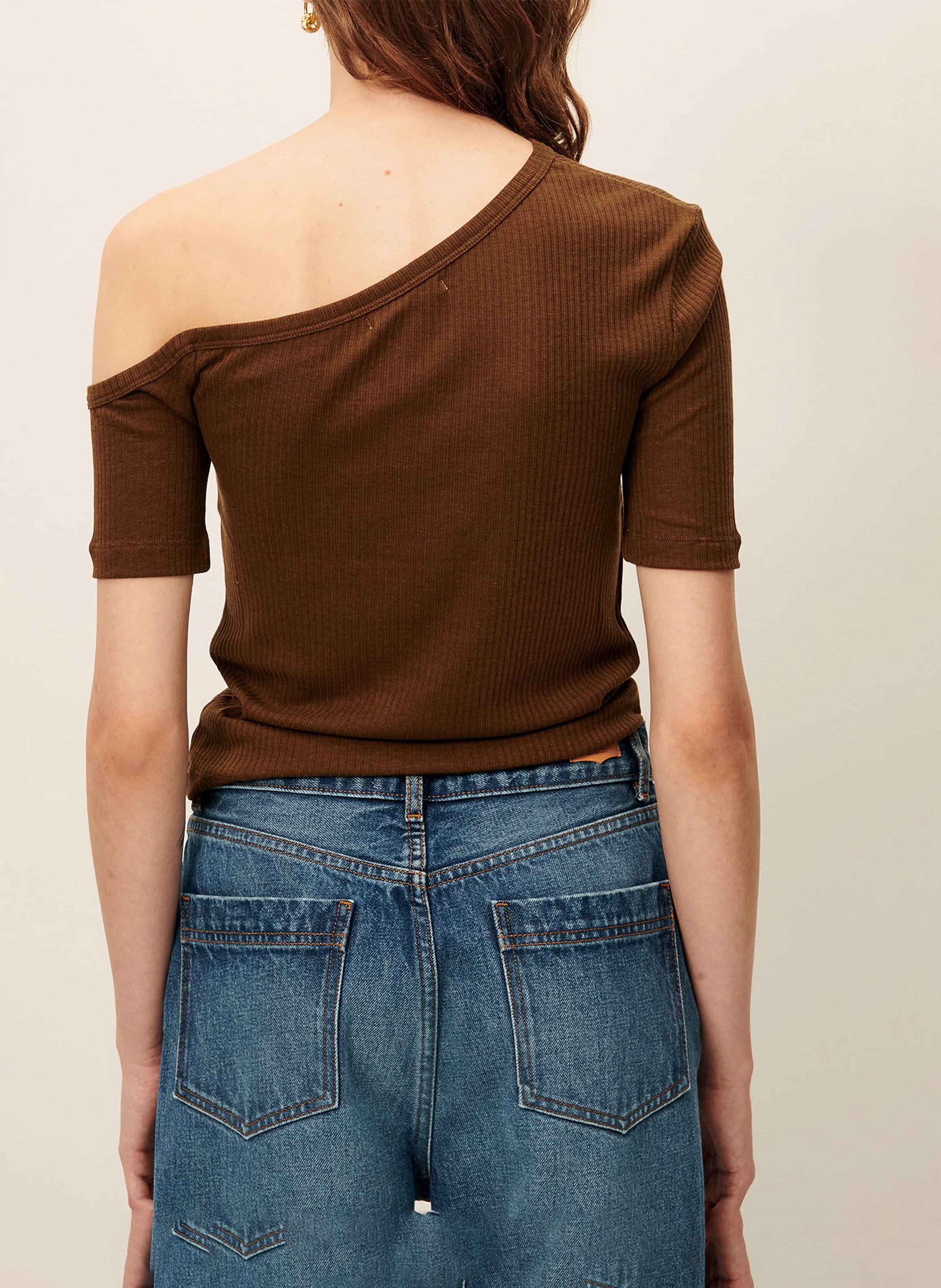 Tee-shirt asymétrique ajusté uni SESSUN Marron