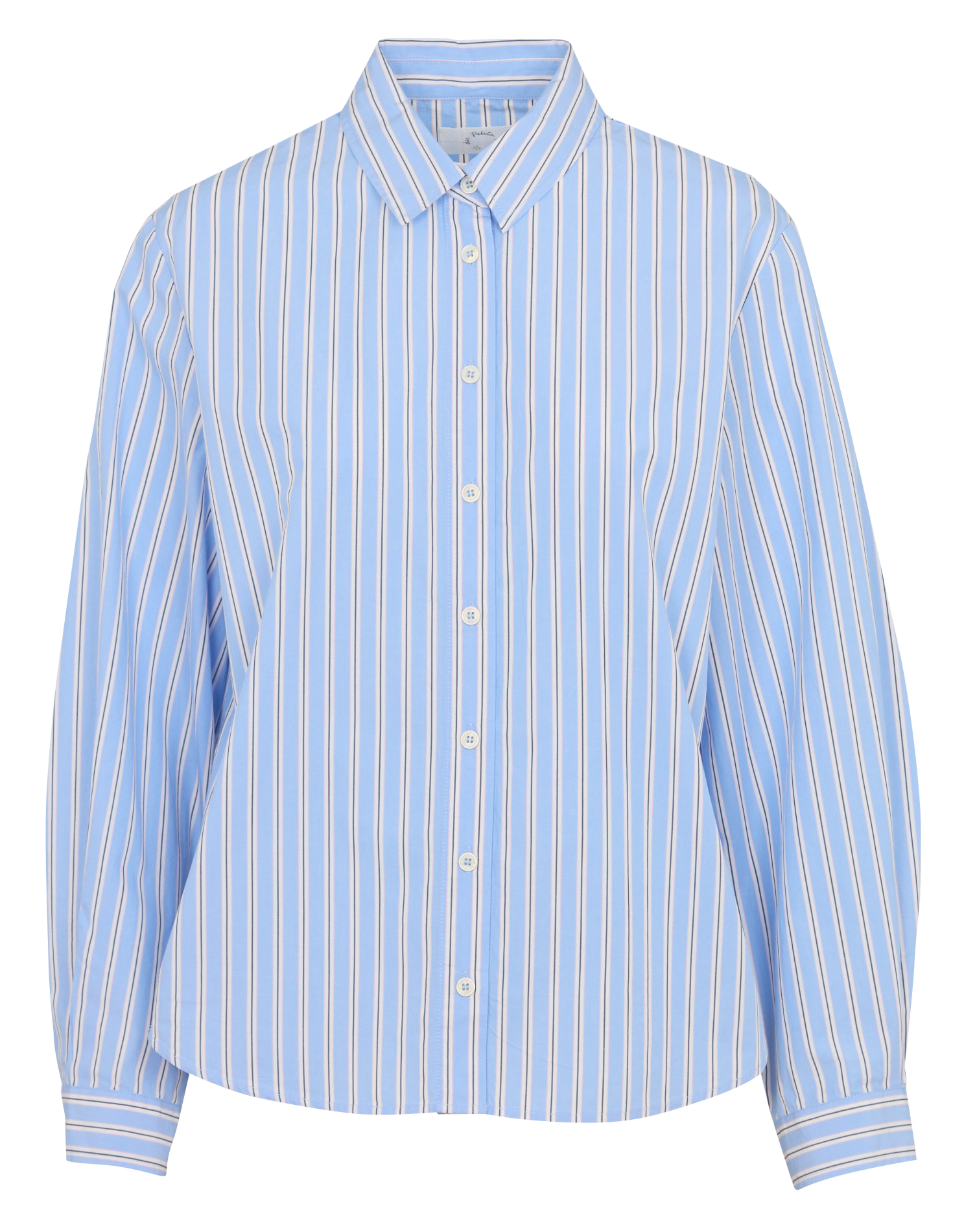 Chemise droite col classique rayée en coton DES PETITS HAUTS Bleu