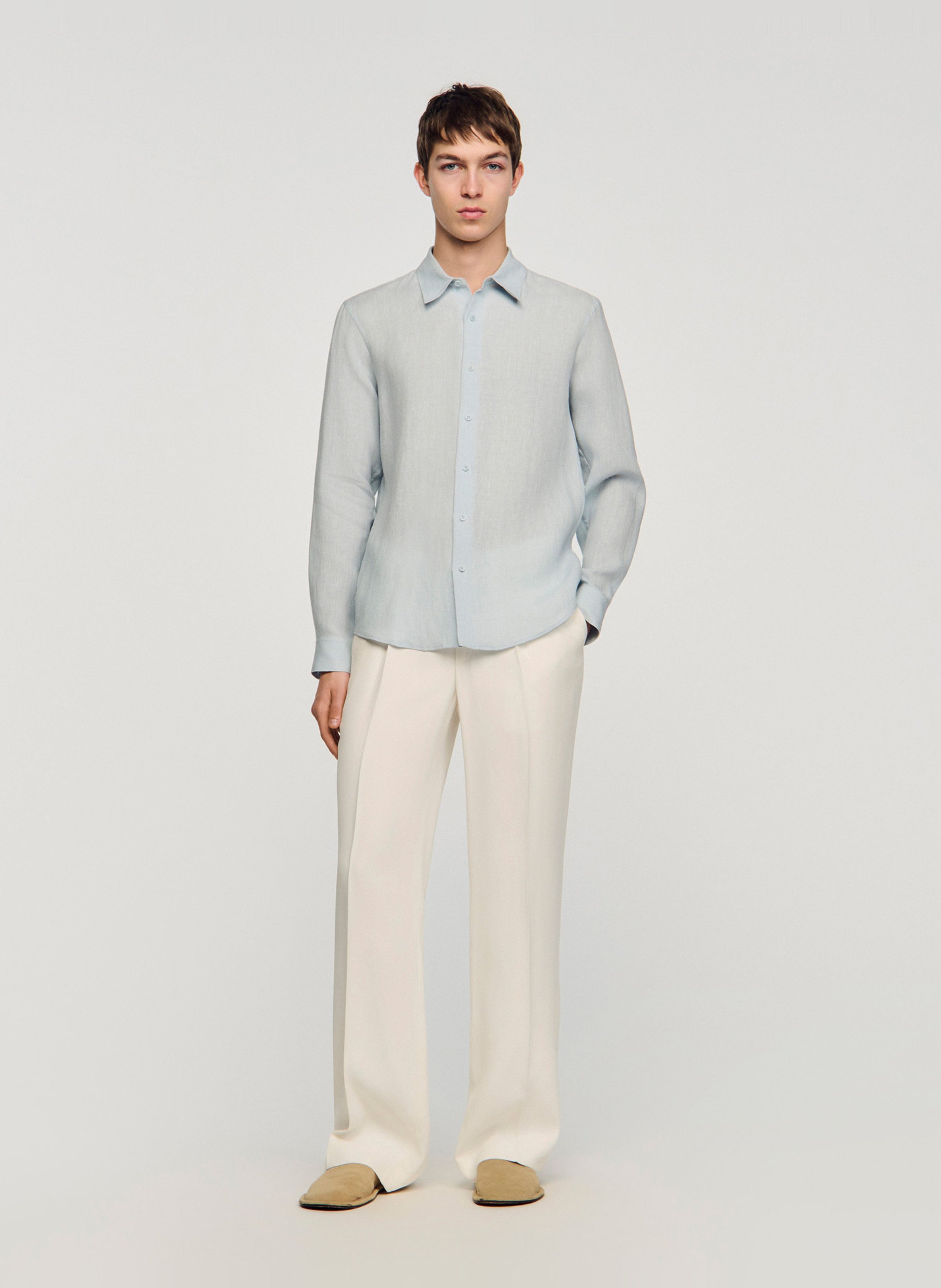 Chemise droite en lin Bleu