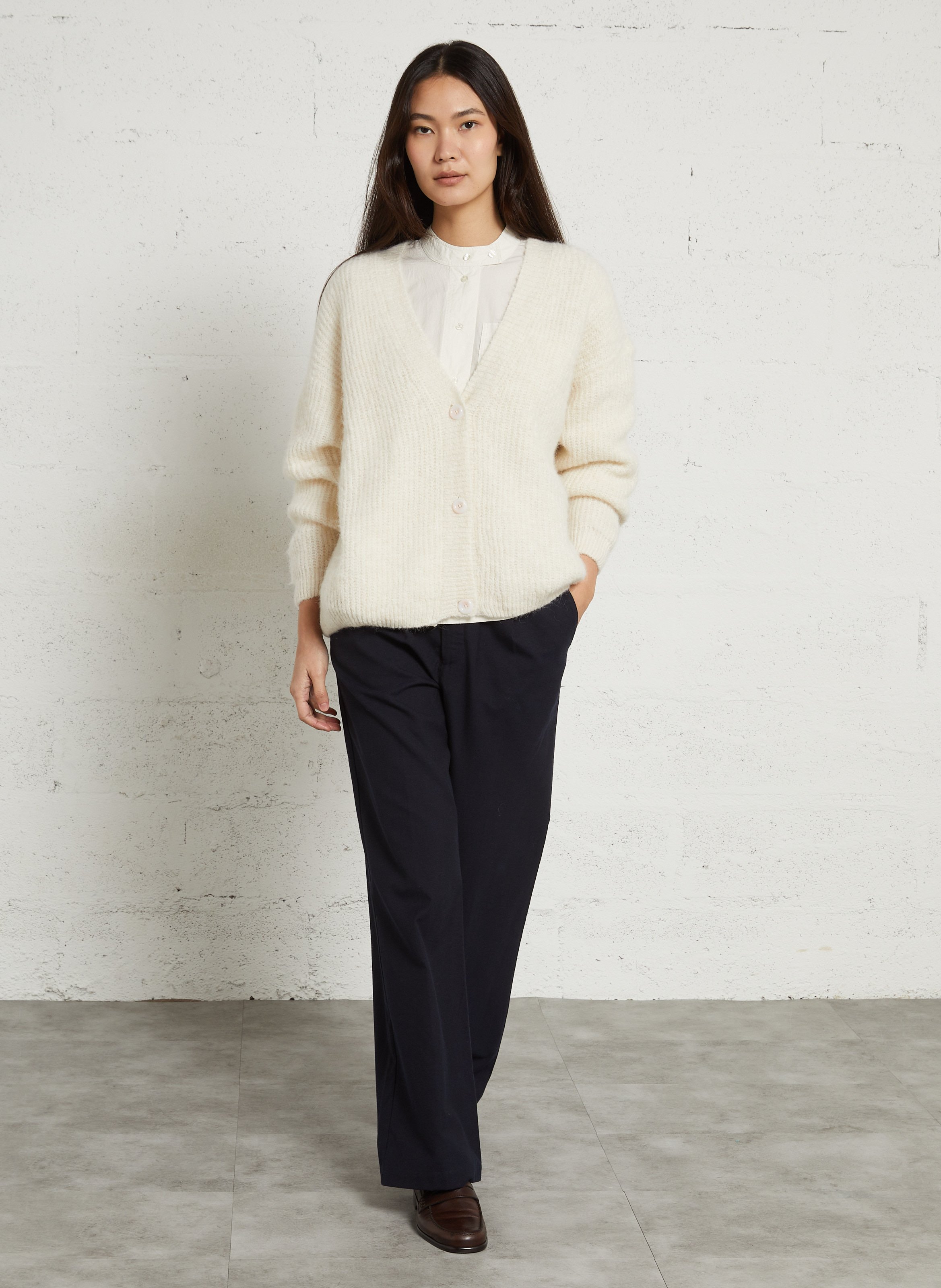 Wijd vest van tricotmix met V-hals AMERICAN VINTAGE Beige