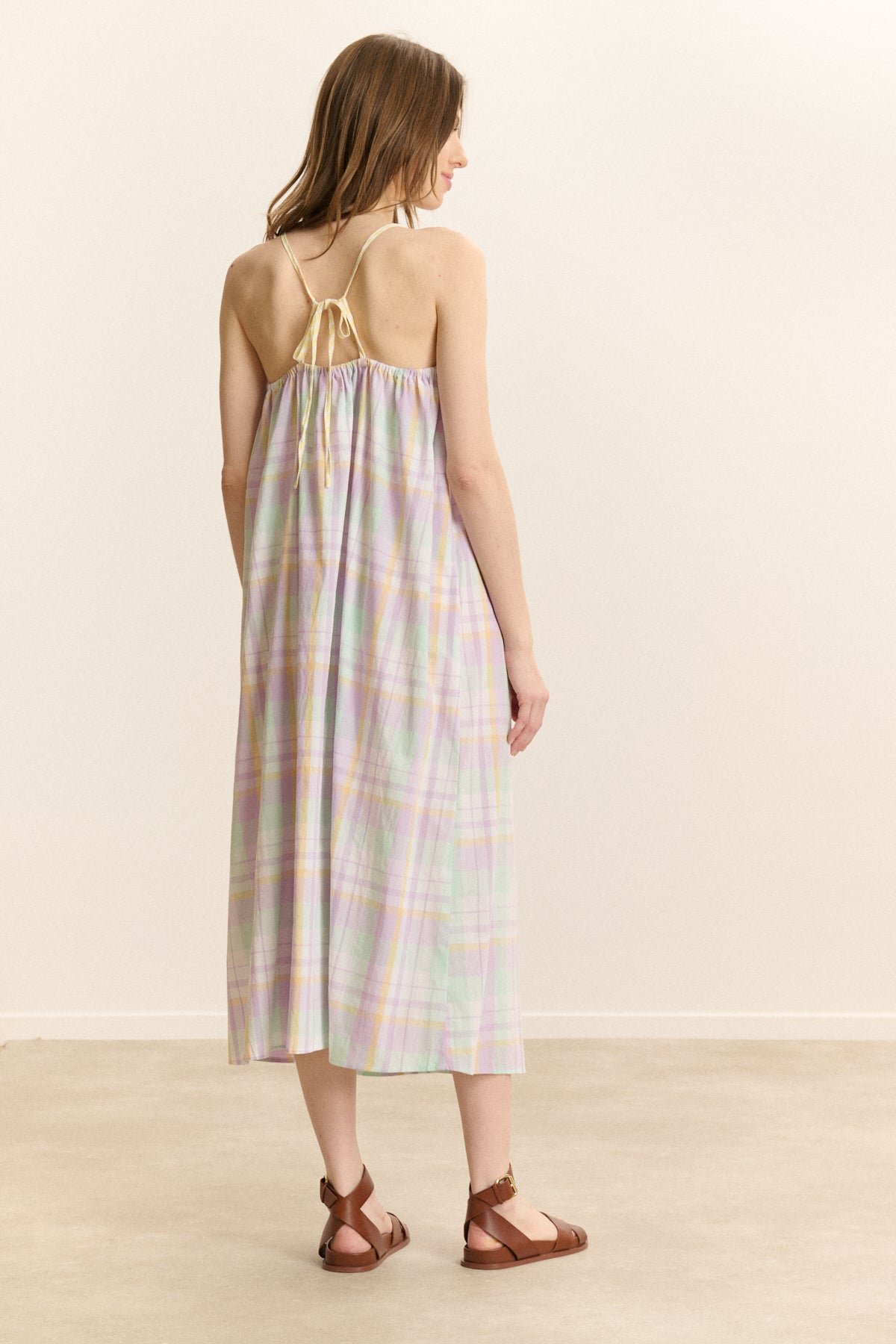 Long checkered dress with straps GARANCE PARIS Purple