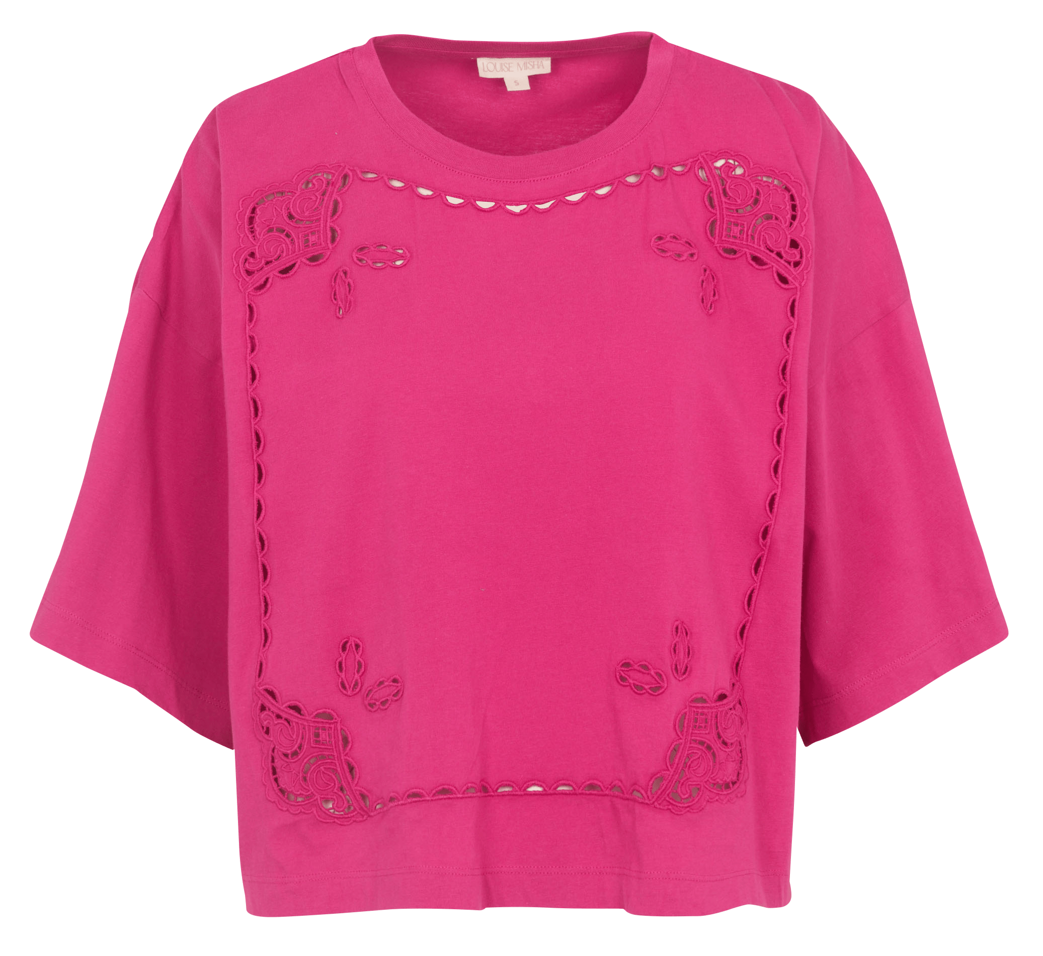 Tee-shirt ample col rond broderie anglaise en coton organique LOUISE MISHA Rose
