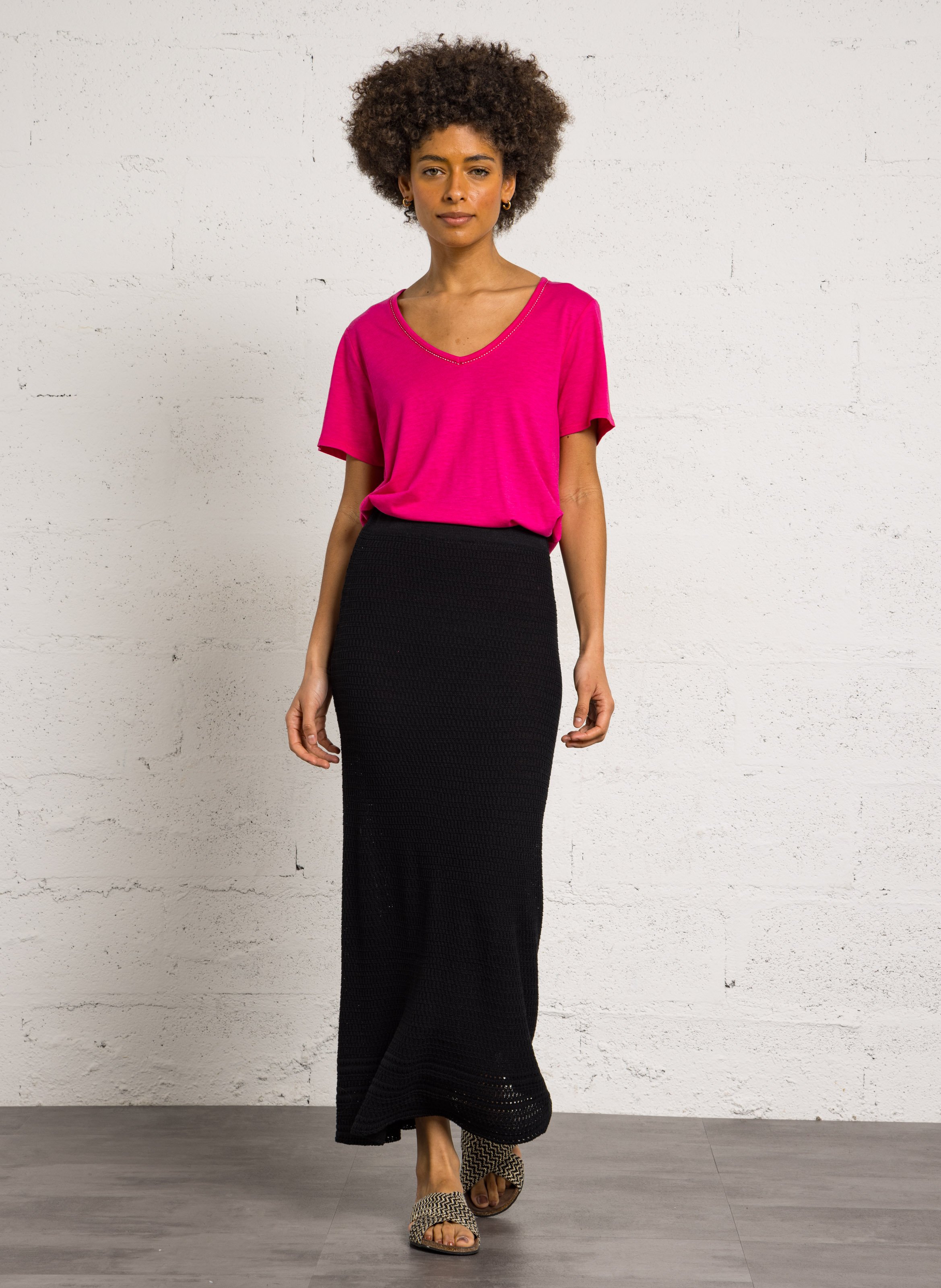 Oversize V-Ausschnitt T-Shirt aus Baumwollmischung SUD EXPRESS Rosa