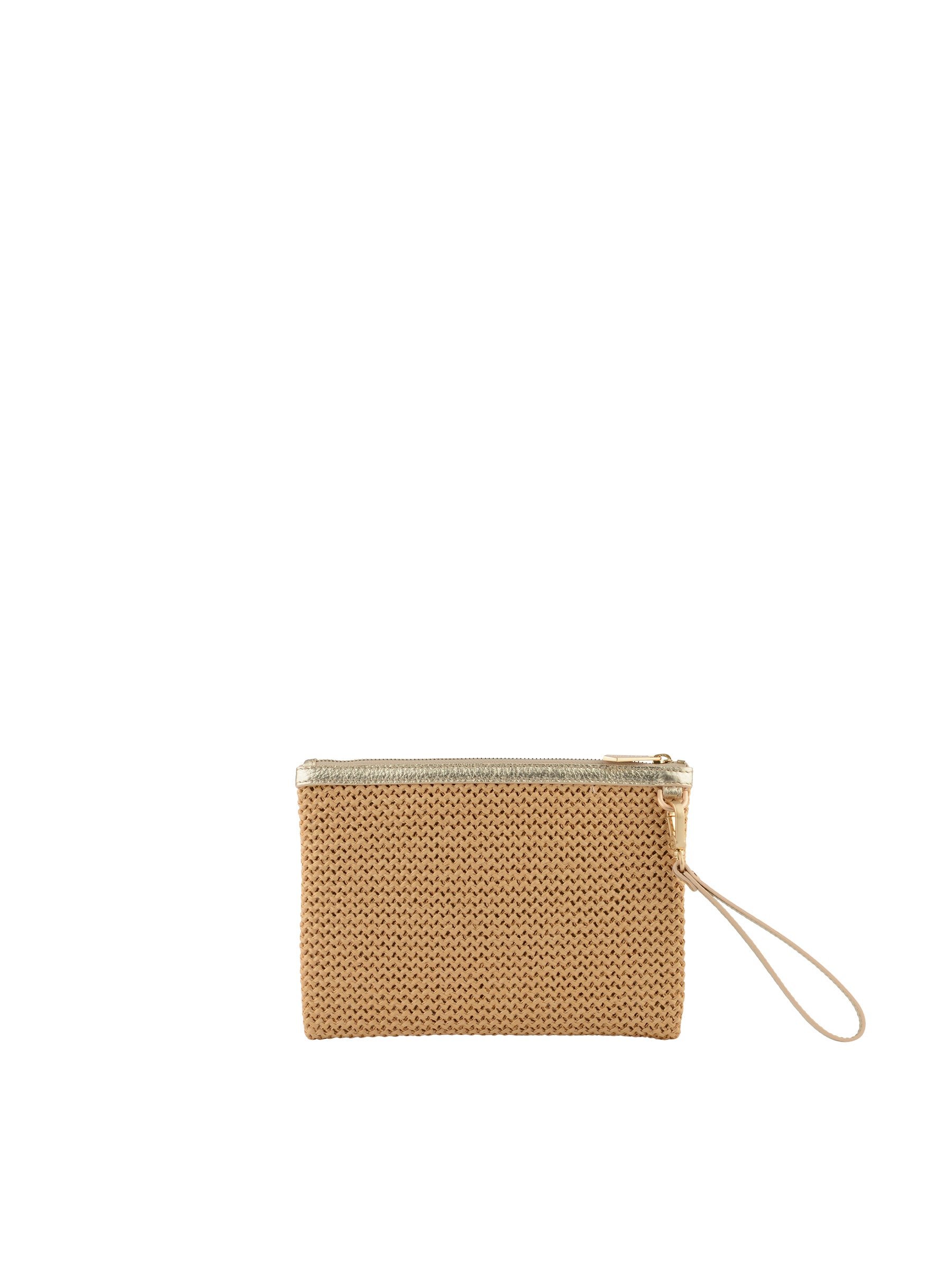 Straw clutch with leather trim POURCHET Golden