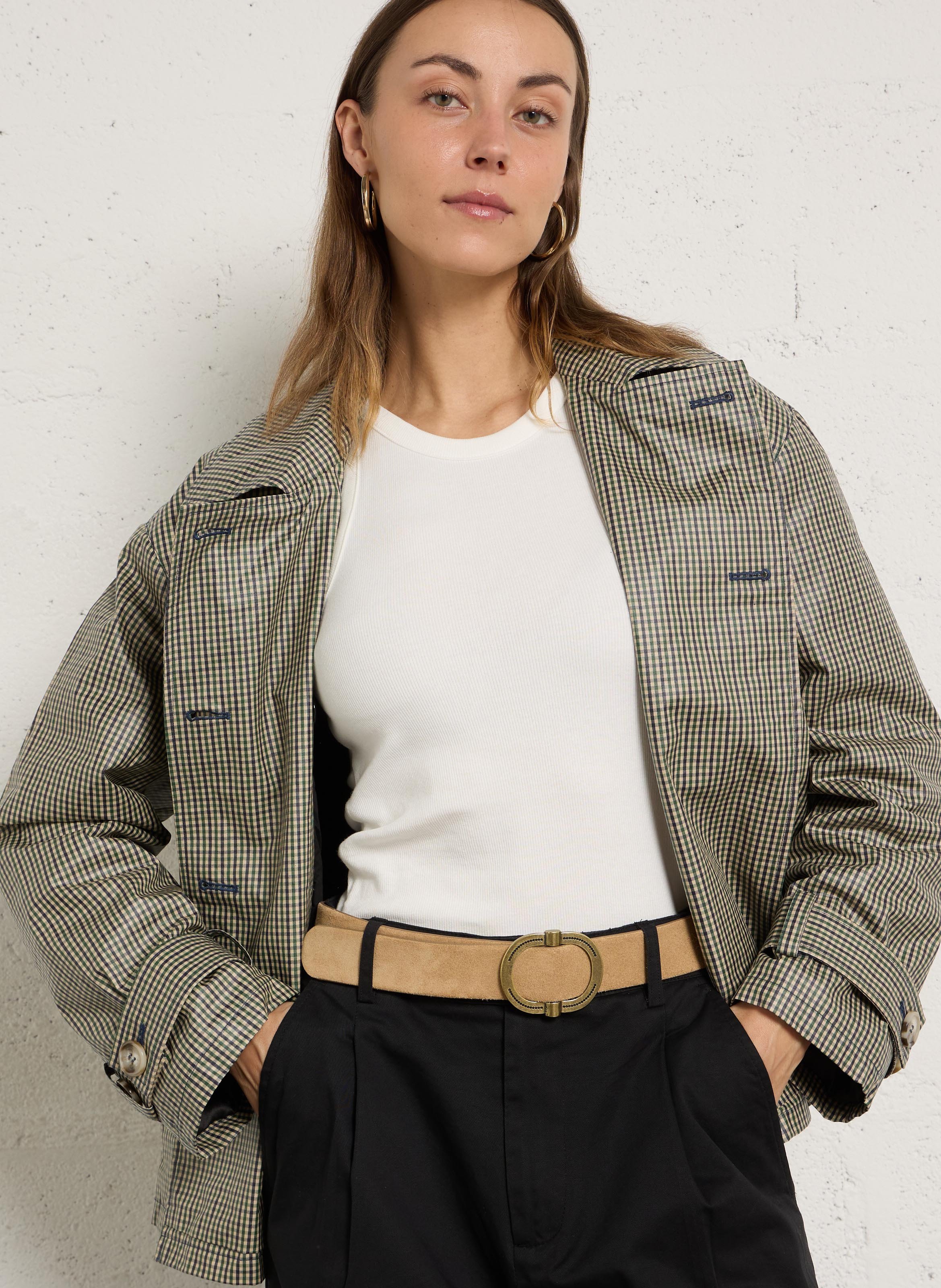 Einfarbiger Ledergürtel mit Schnalle MAISON 123 Weiss