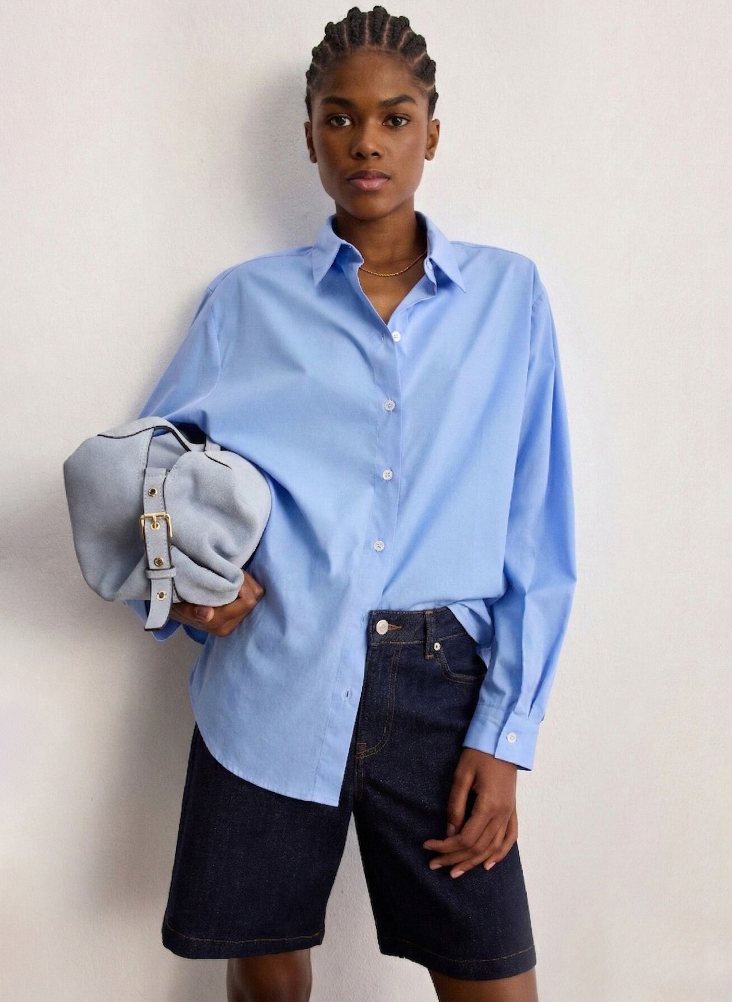 Chemise droite en coton PABLO Bleu