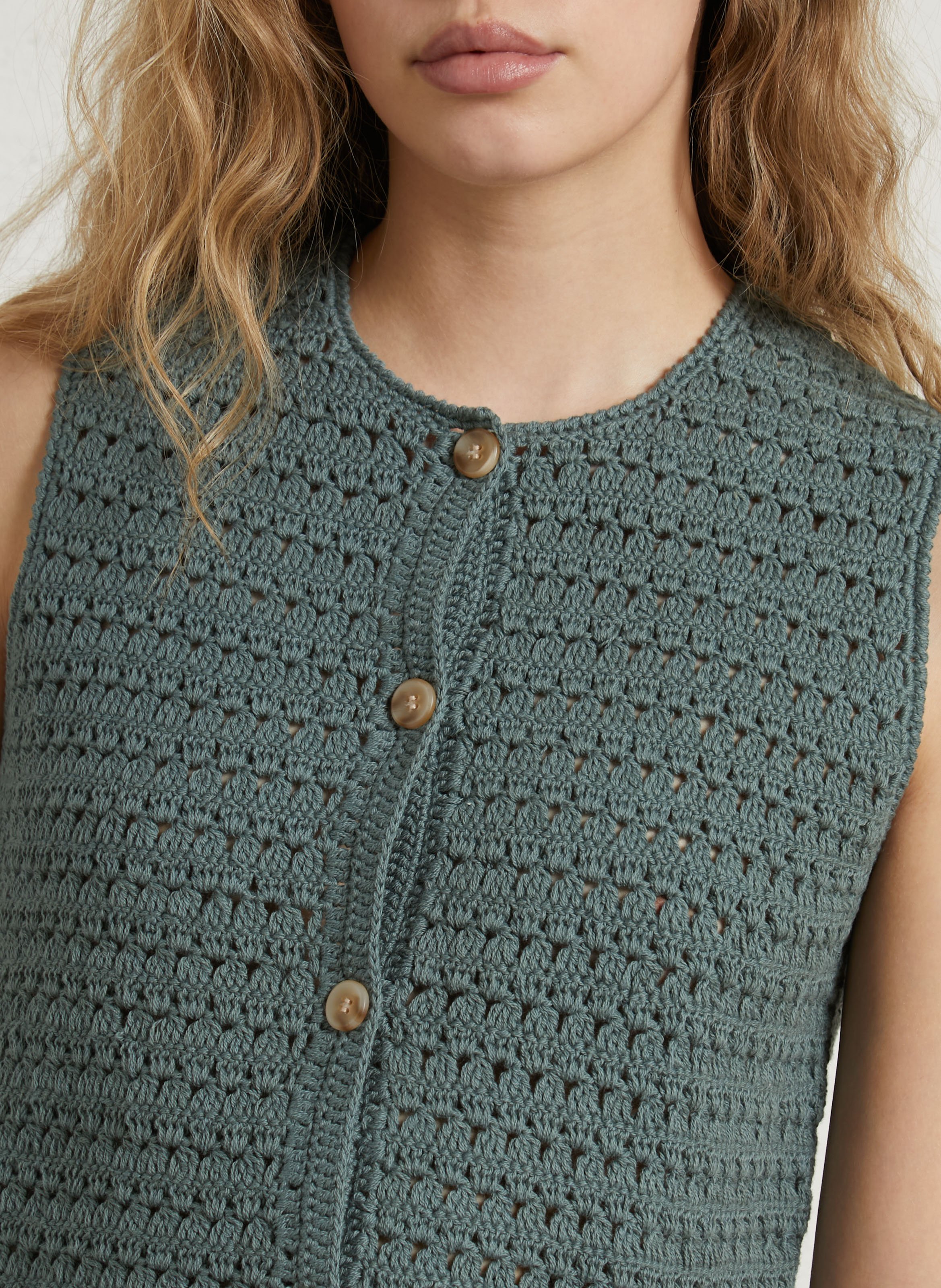 Gilet droit col rond en coton SUD EXPRESS Gris