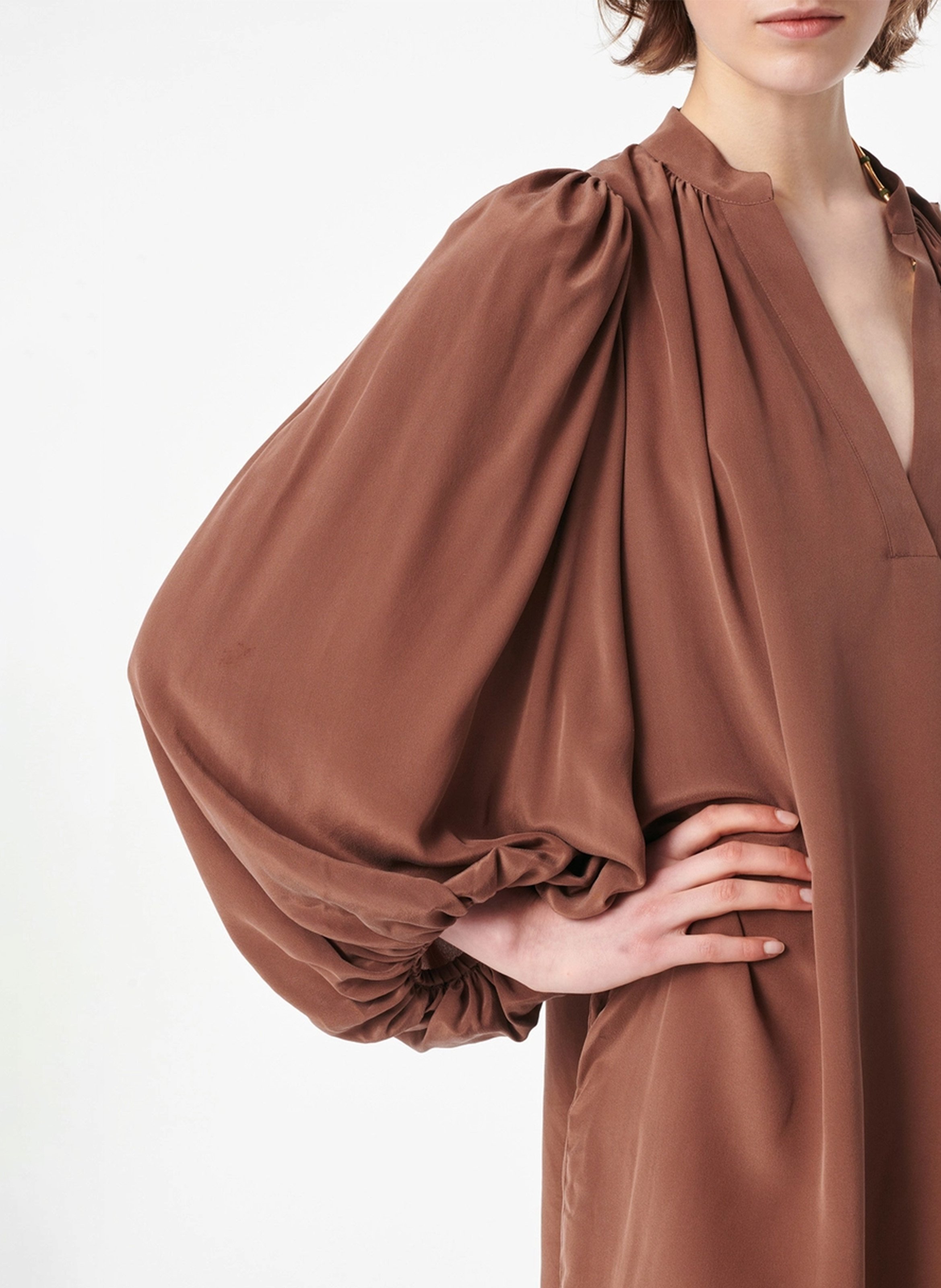 Robe courte col V en soie VANESSA BRUNO Marron