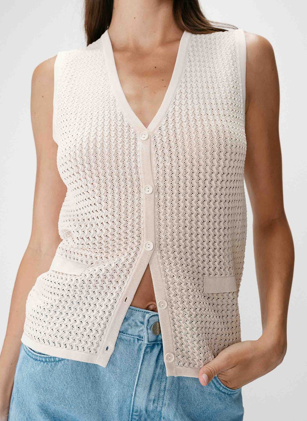 Gilet col V  GRACE ET MILA Beige