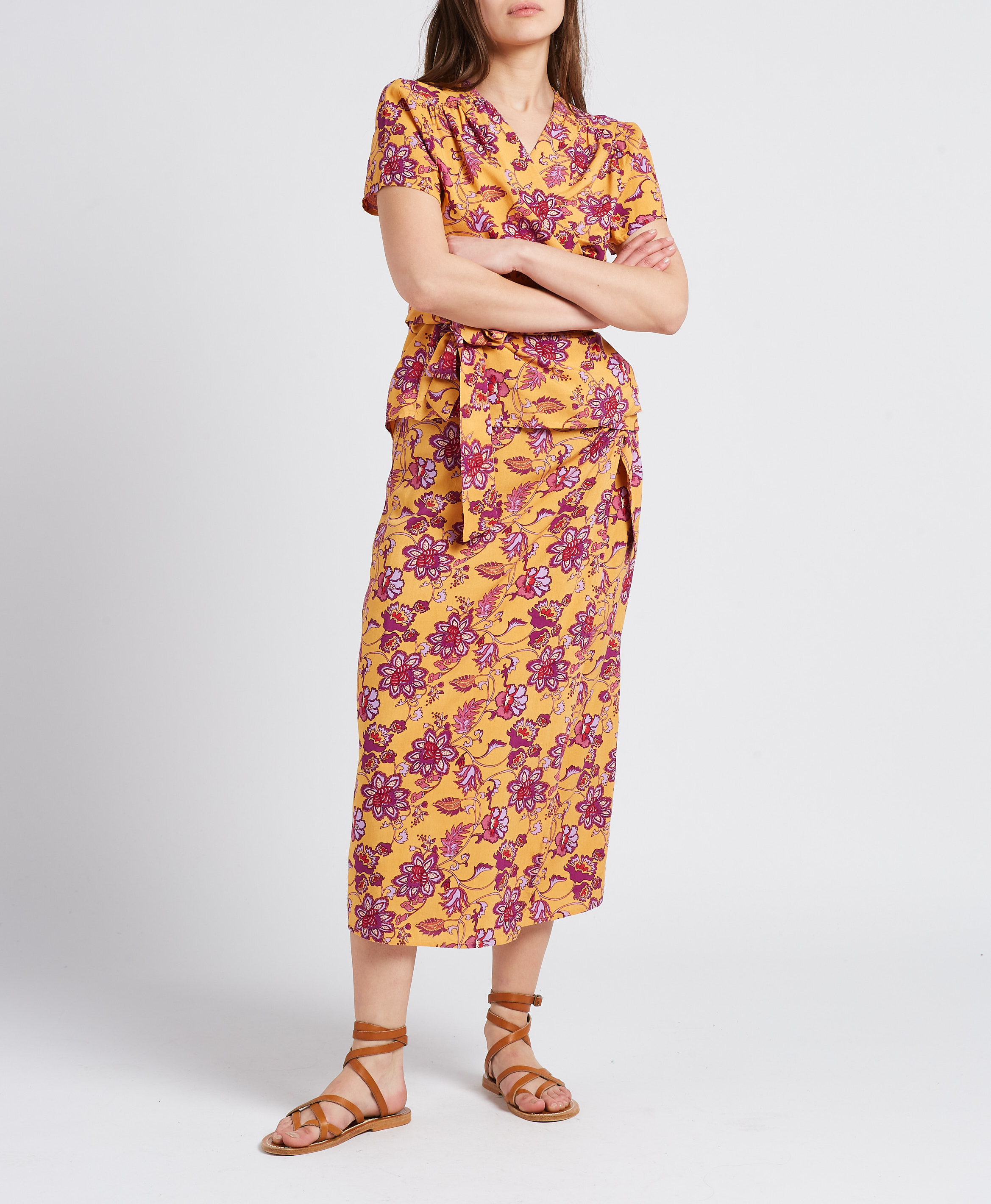 Straight-cut Indian floral print wrap top LA PETITE ETOILE Multicolored