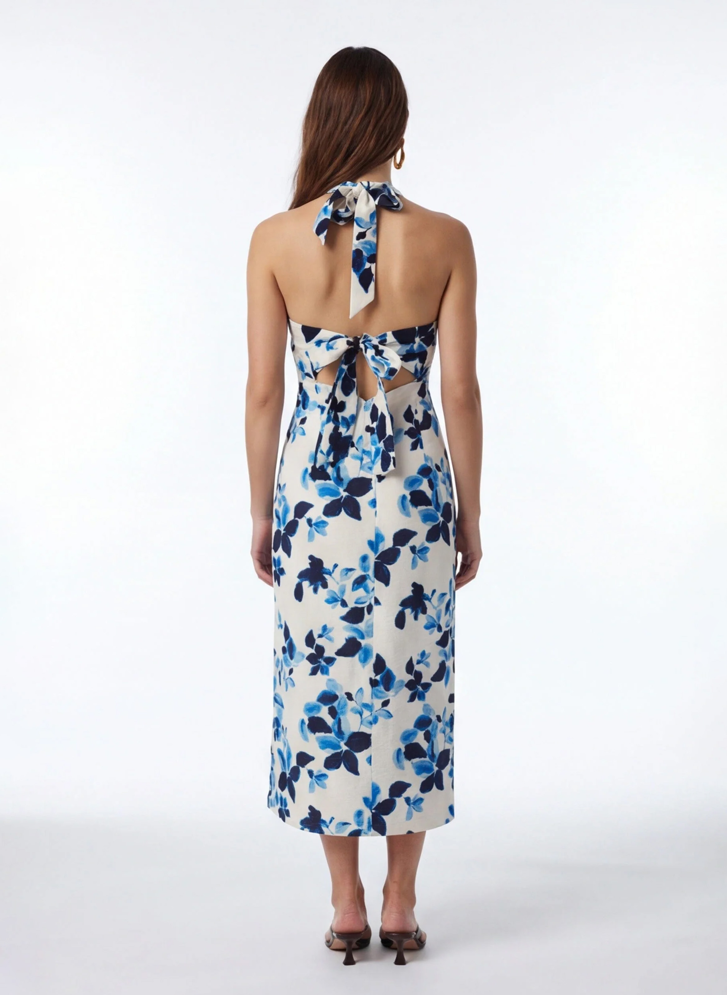 Robe midi dos nu à motif fleuri KOOKAI Bleu