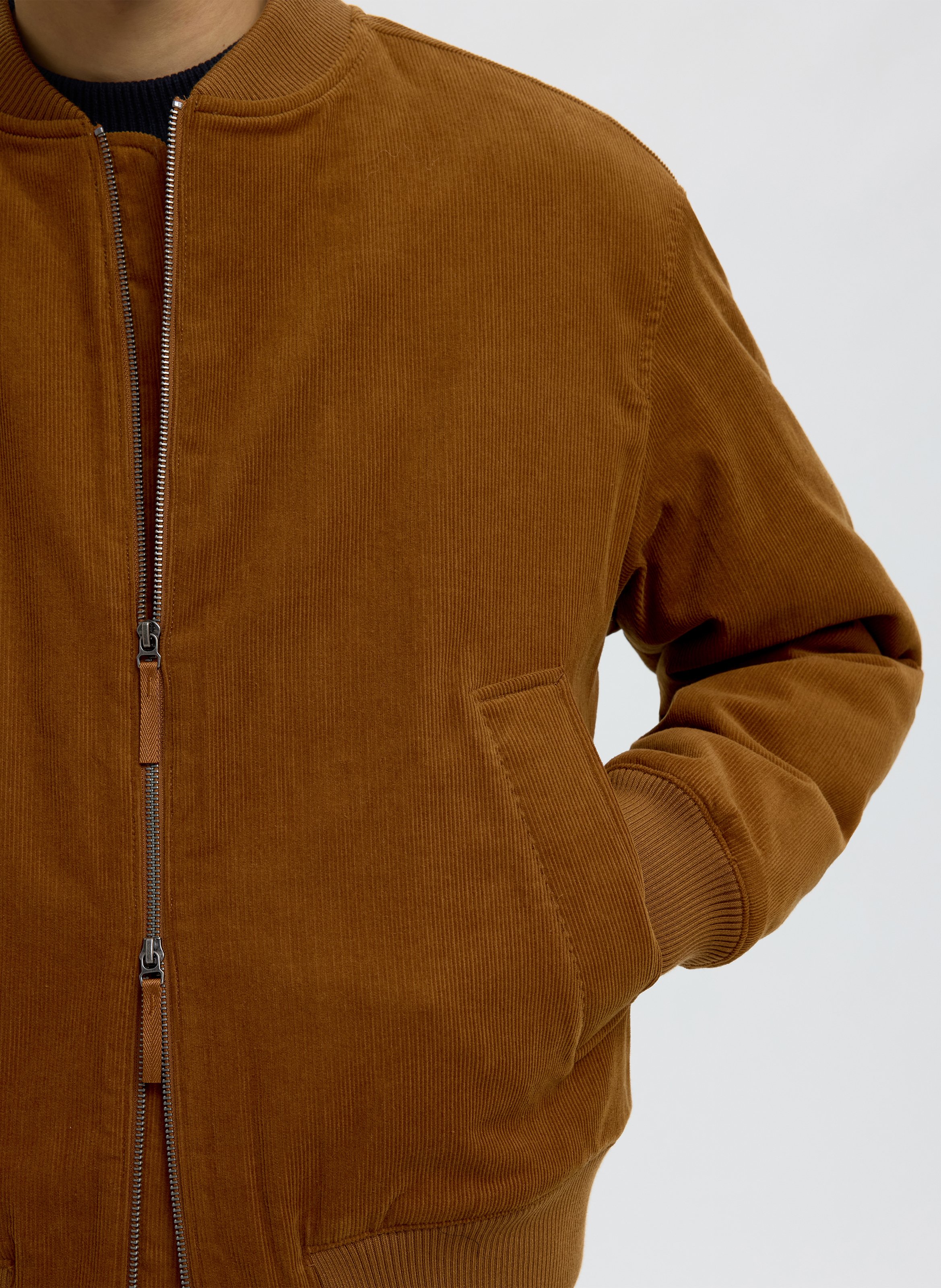 Teddy-collar jacket in organic cotton blend SELECTED Brown