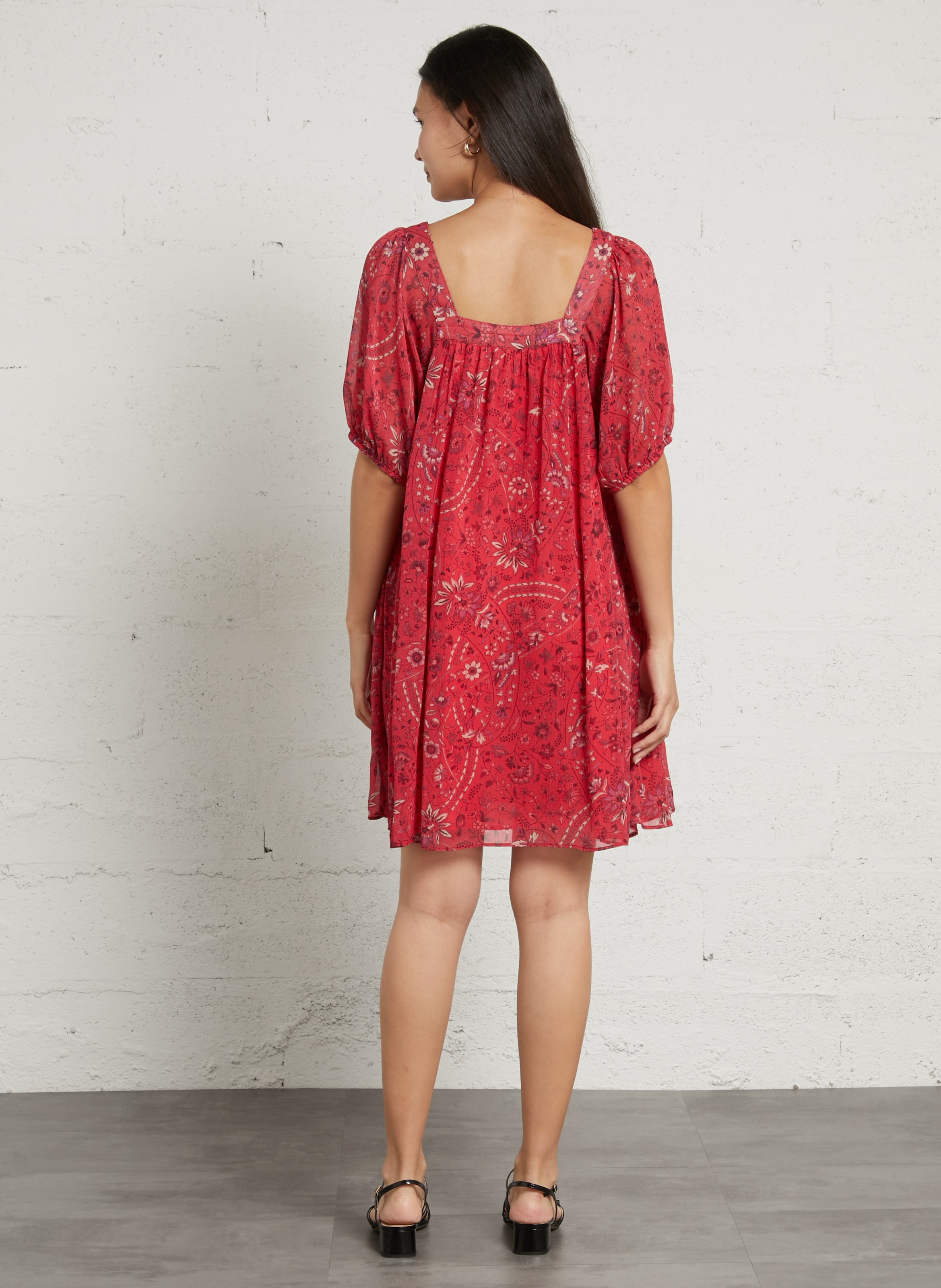 Robe courte col carré  SUD EXPRESS Rouge
