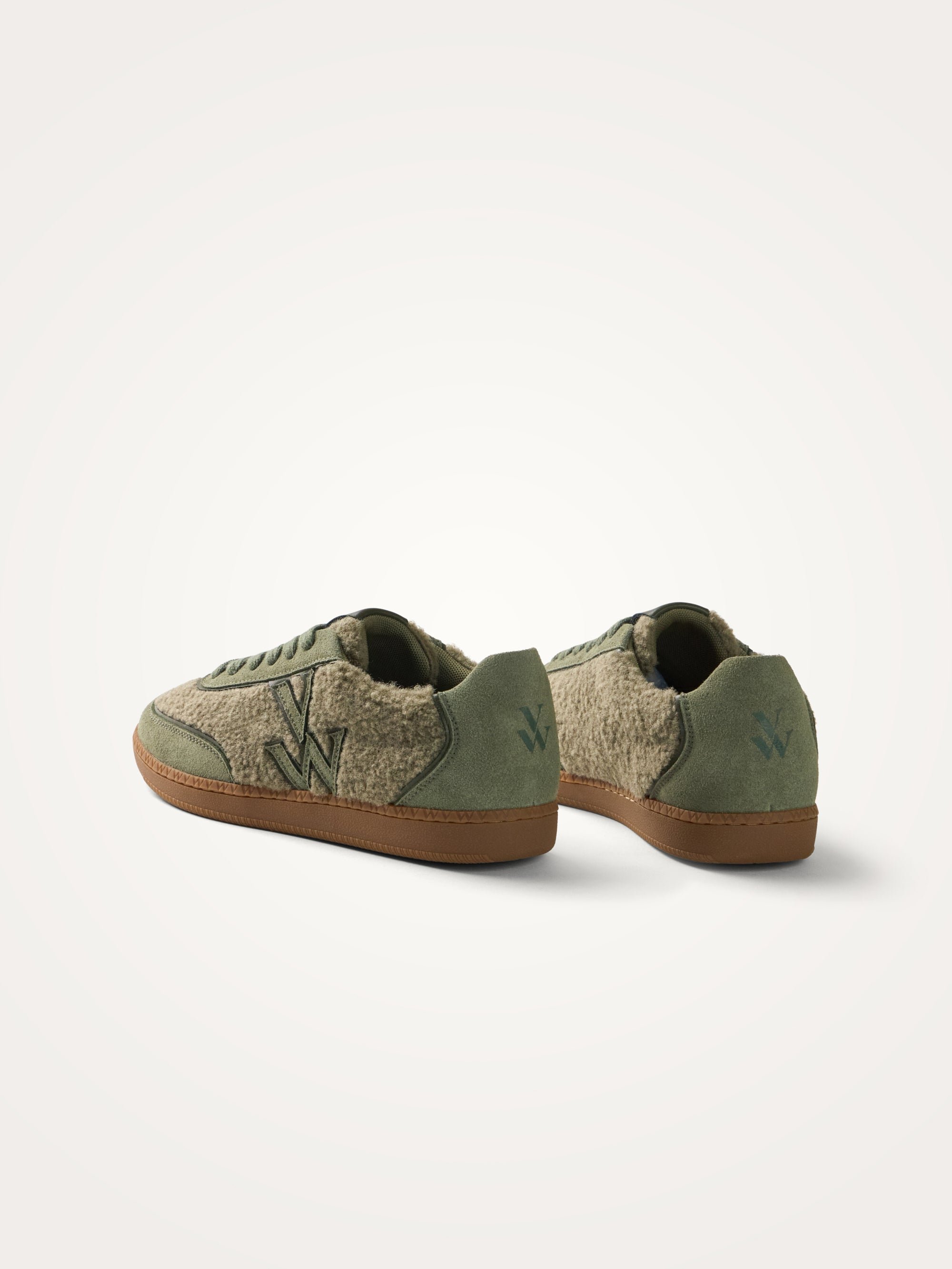 Monogram faux shearling sneakers with retro sole VANESSA WU Khaki