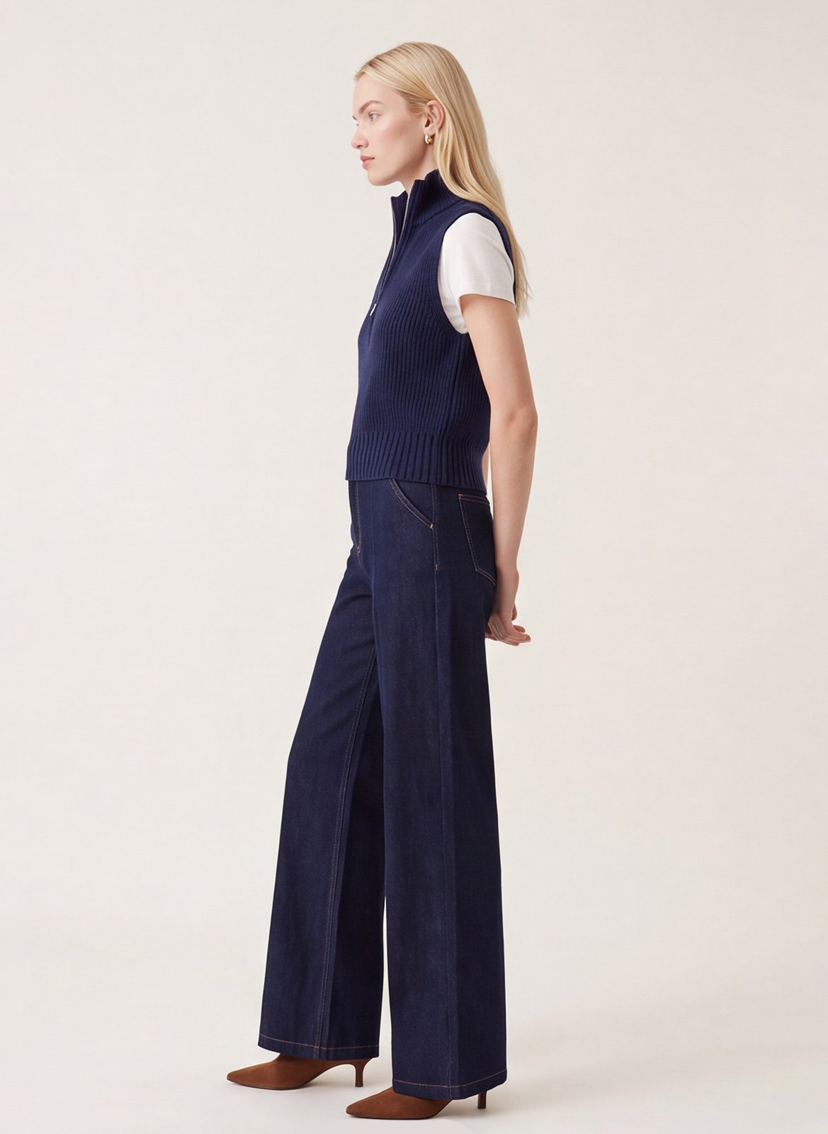Sleeveless zip-up mock-neck sweater KOOKAI Blue