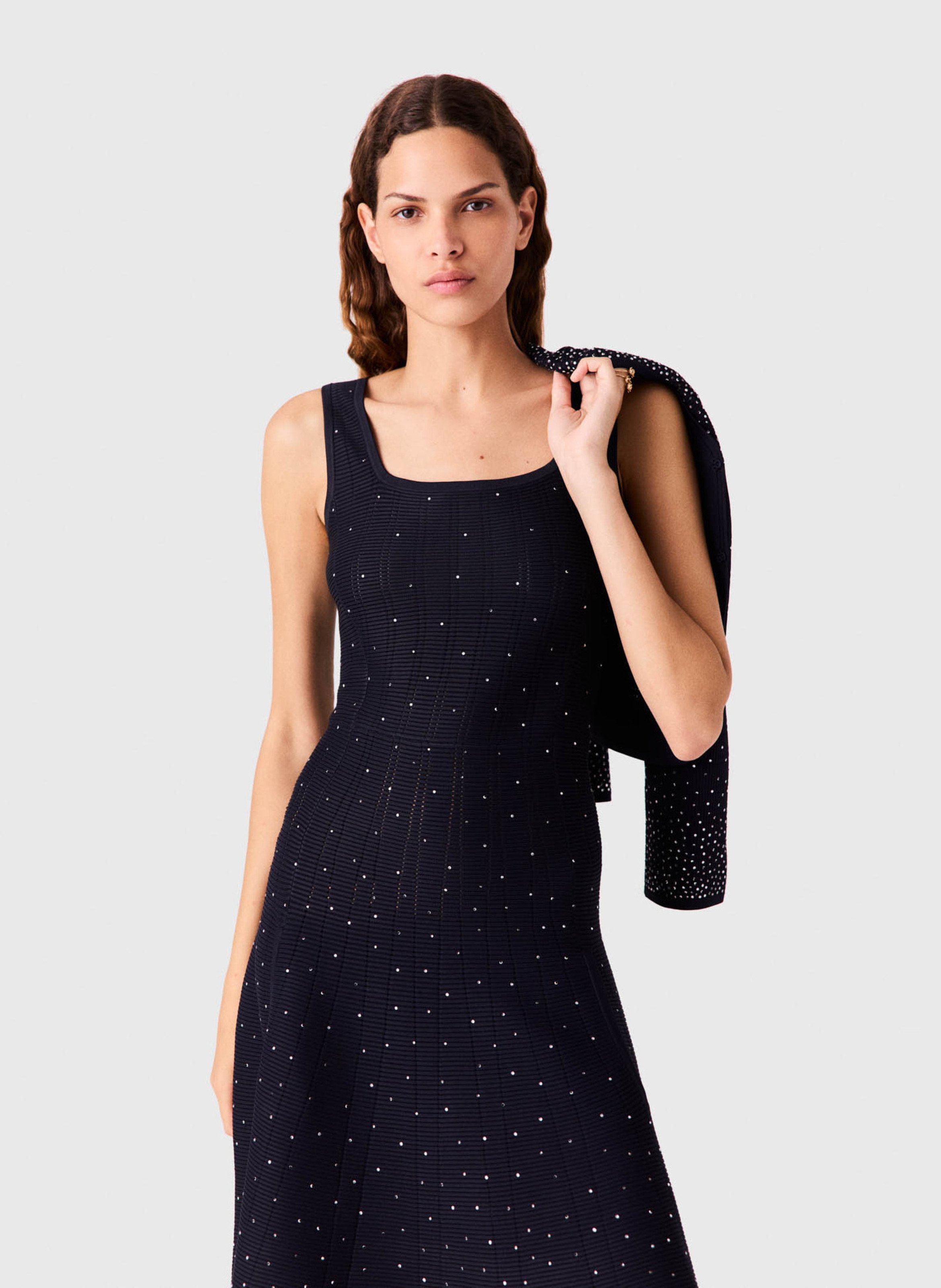 Robe midi évasée à strass MAJE Bleu