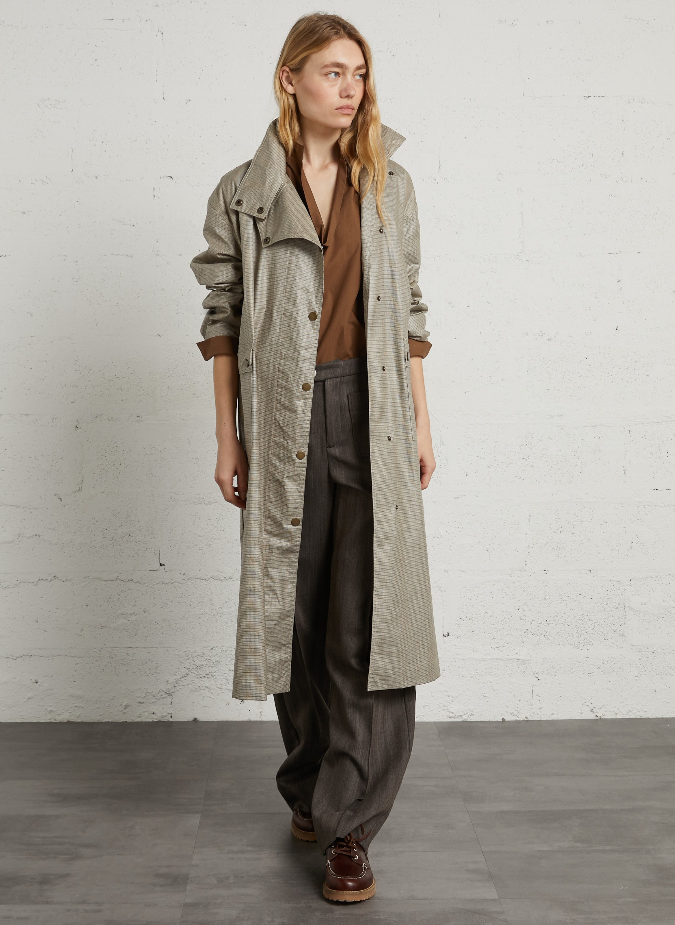 Straight-fit high-neck cotton windbreaker with belt LEON & HARPER Beige