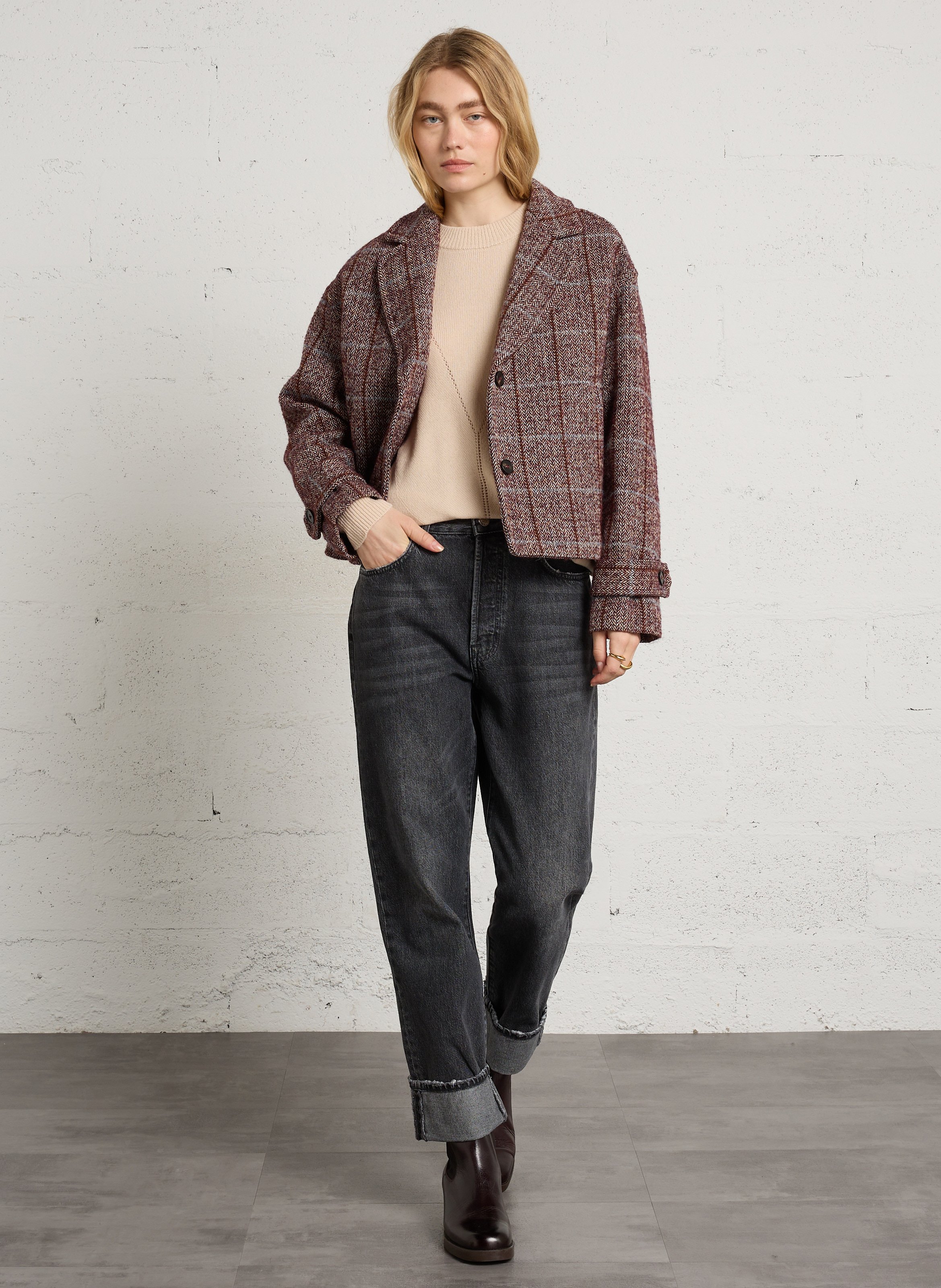 Oversized short checked coat MAISON HOTEL Multicolored