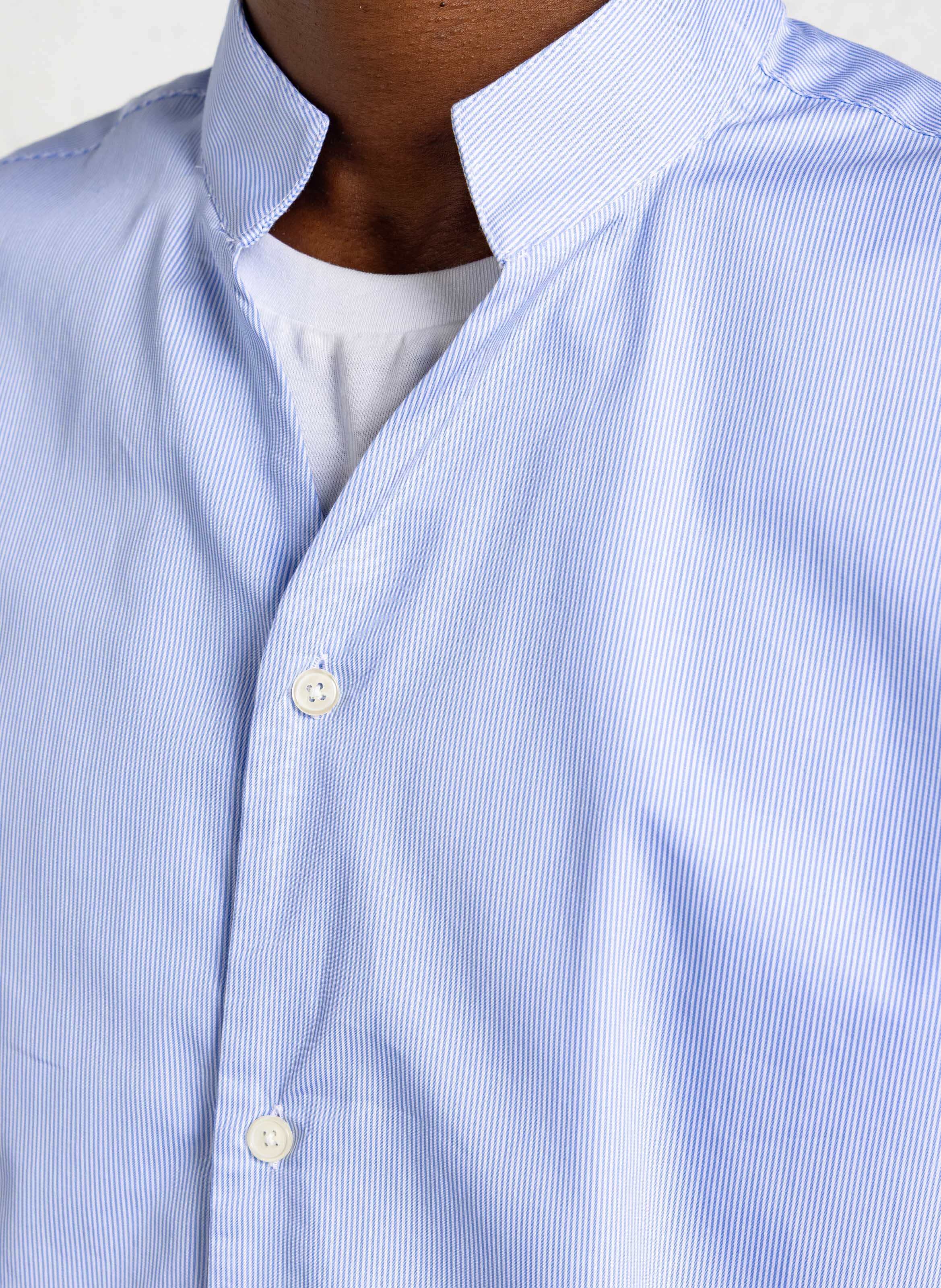 Chemise rayée col mao en coton AU PRINTEMPS PARIS Bleu