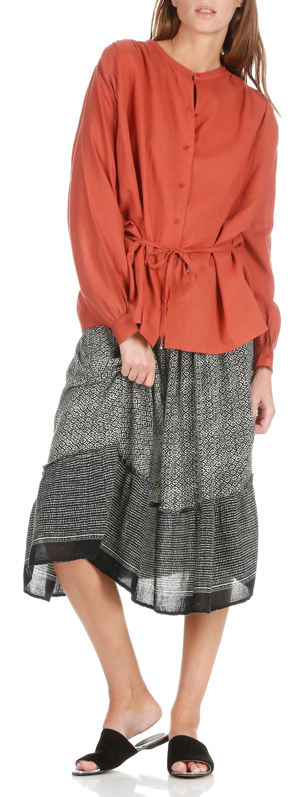 Cotton shirt with narrow belt SWILDENS Pink