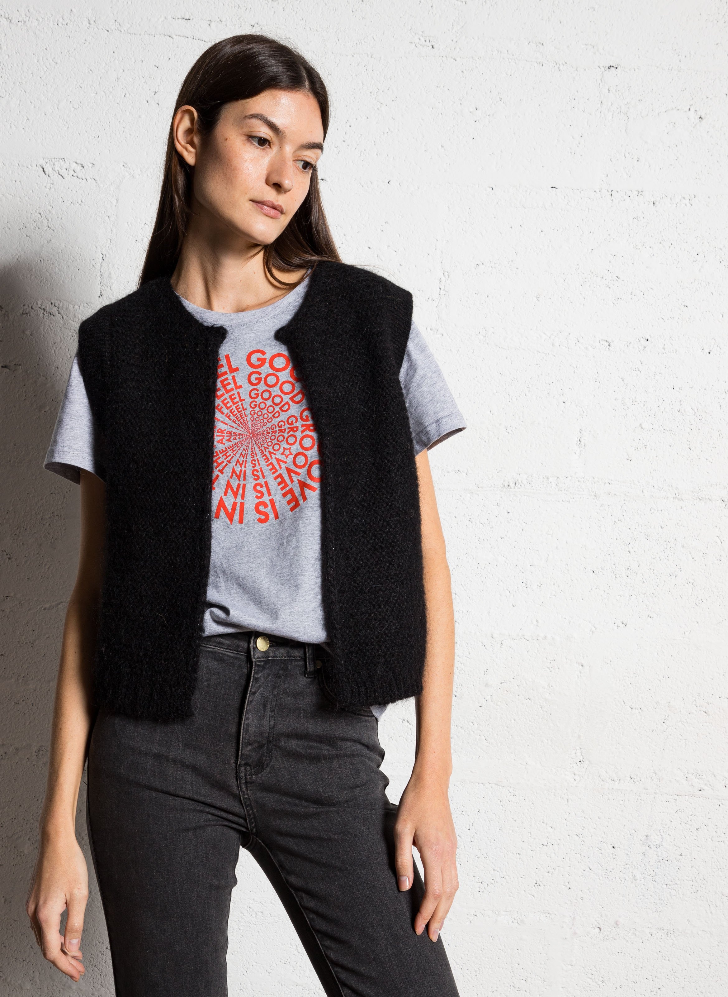 Gilet col rond droit en maille SUD EXPRESS