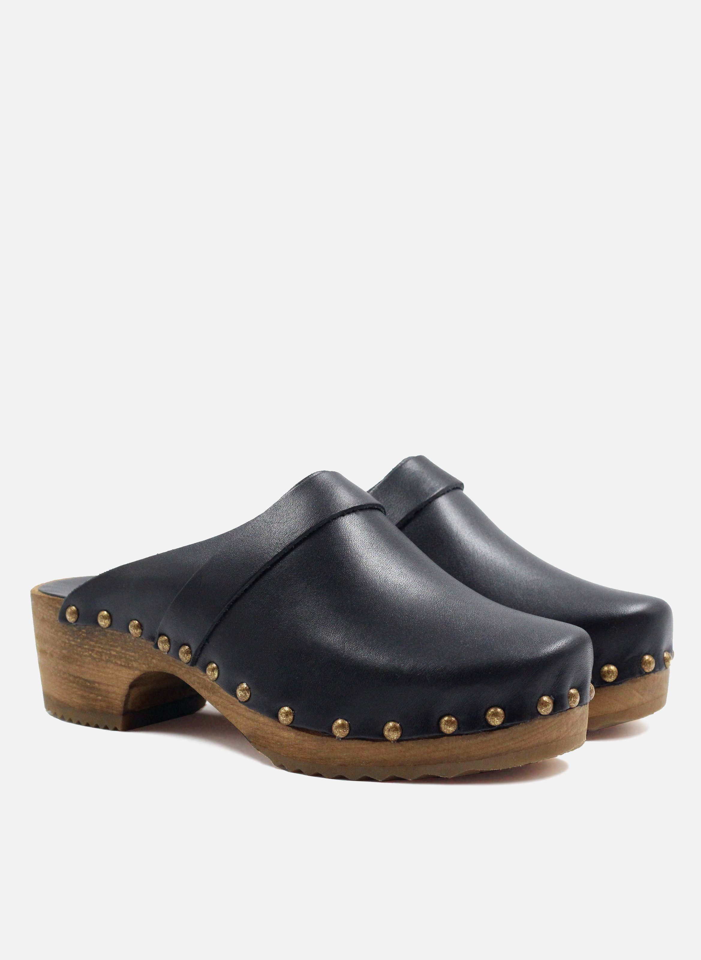 Leather wooden-heel clogs JULES & JENN Black