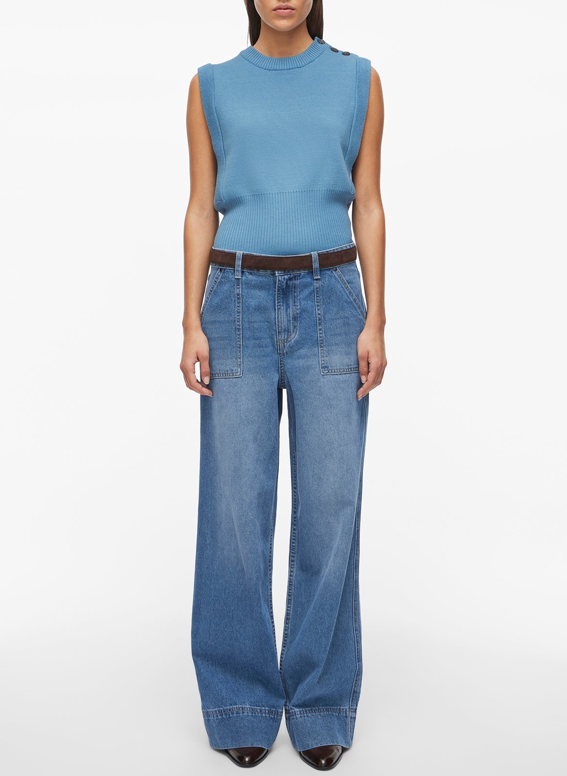 Striped sleeveless cotton blend vest ROUGE EDIT Blue