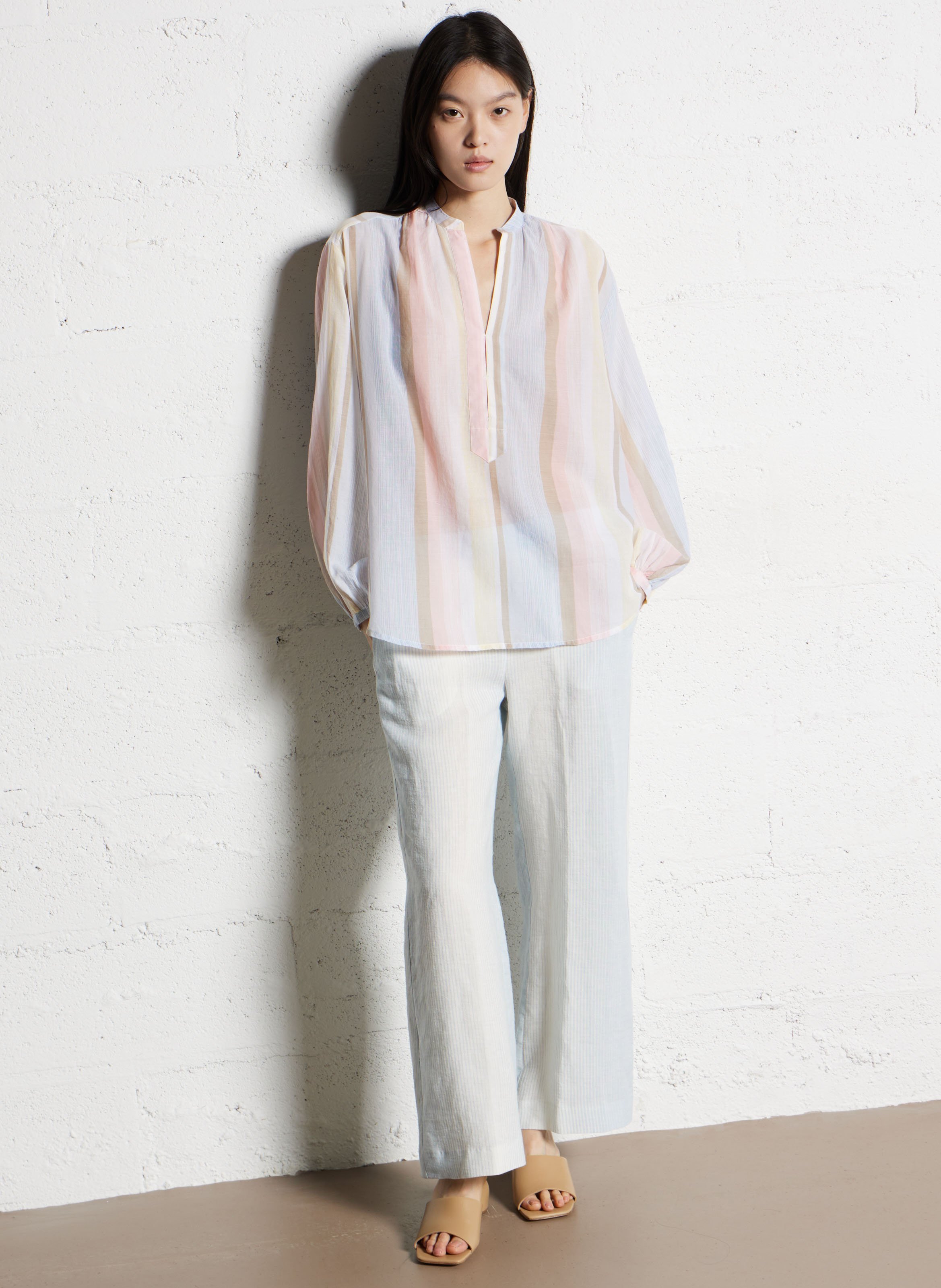 Wide-leg linen striped pants DIEGA Blue