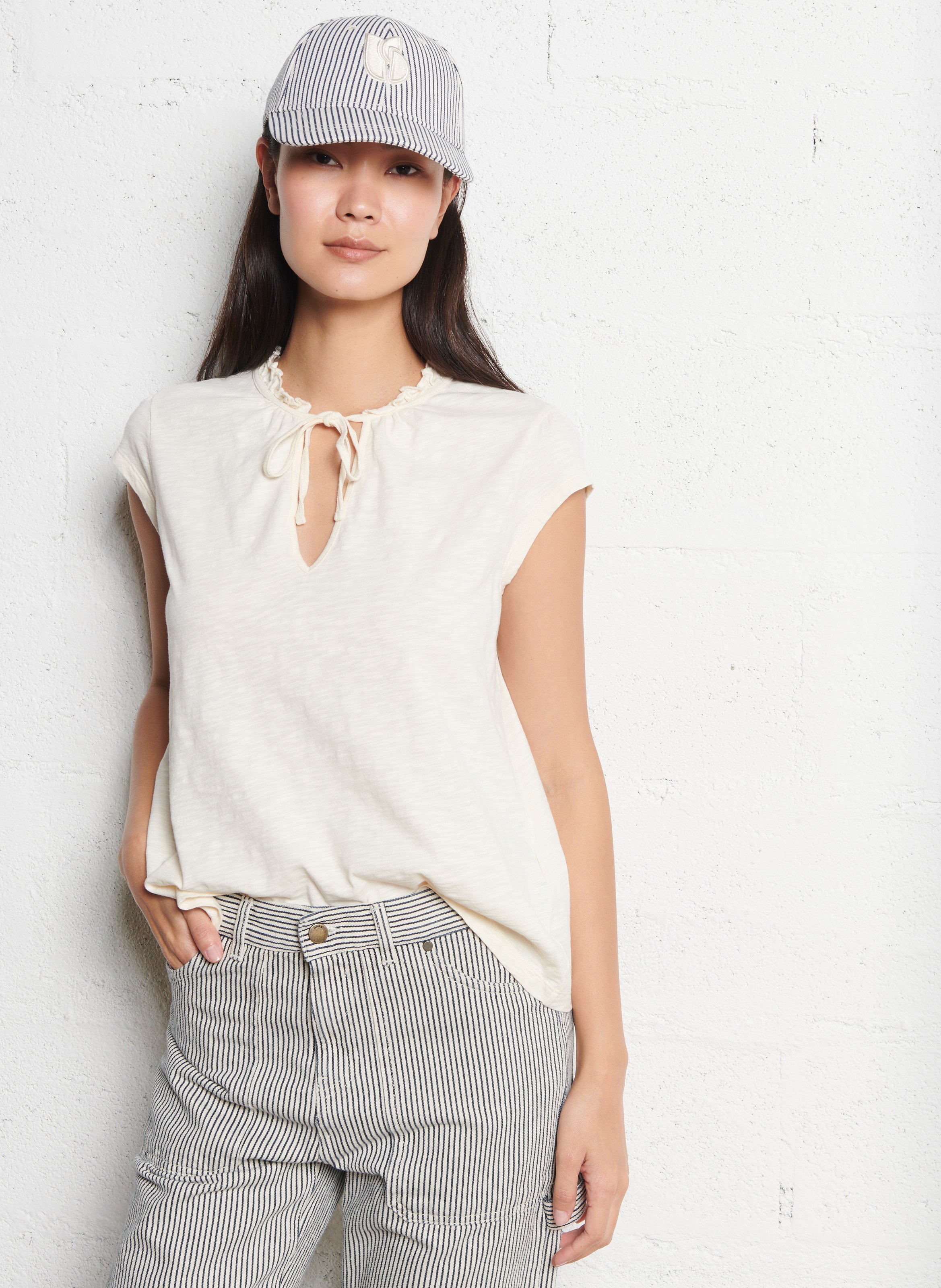 Top col v en coton BA&SH Beige