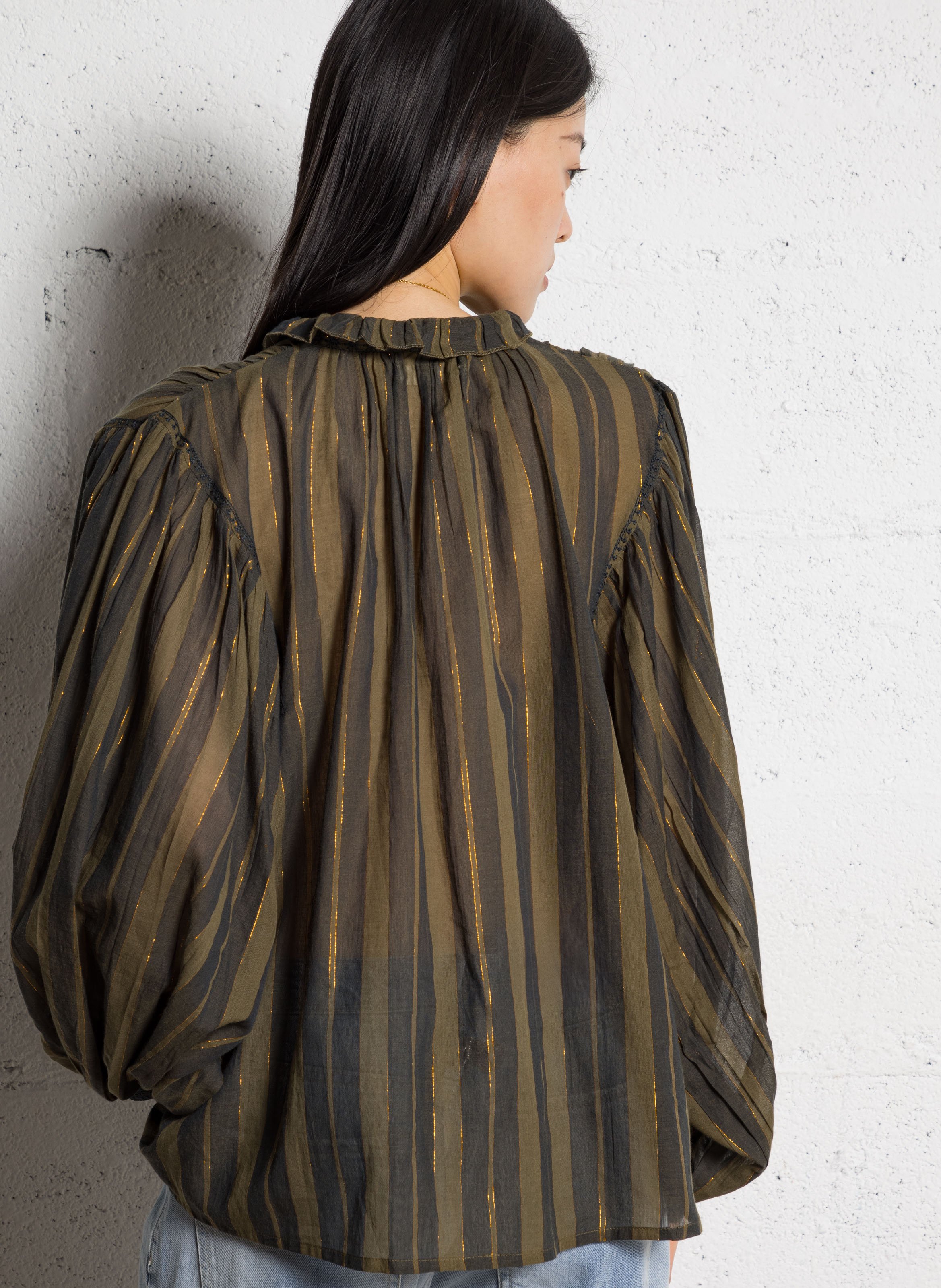 Round-neck striped shirt MAISON HOTEL Green