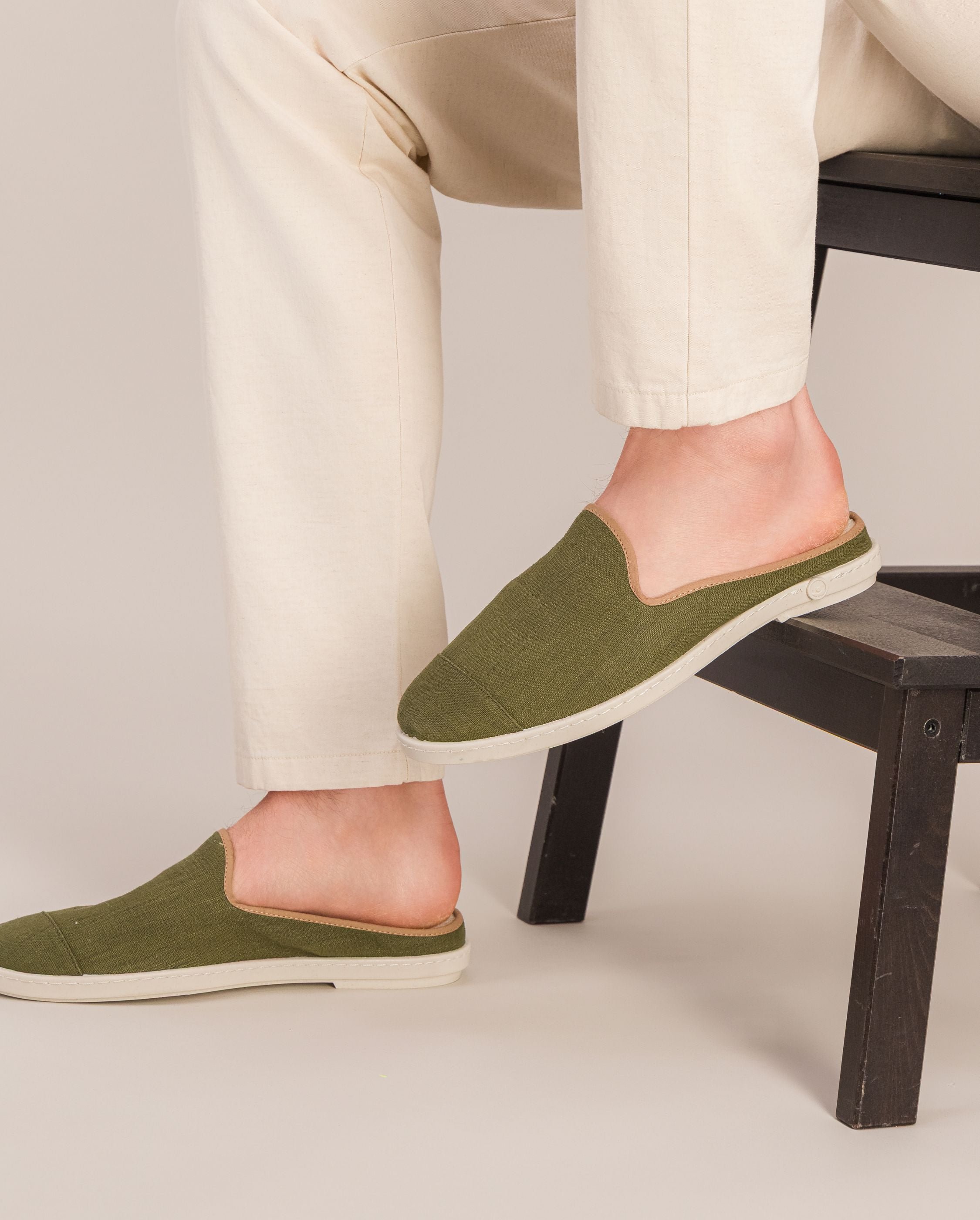 Men's linen mule, khaki taupe ANGARDE Green