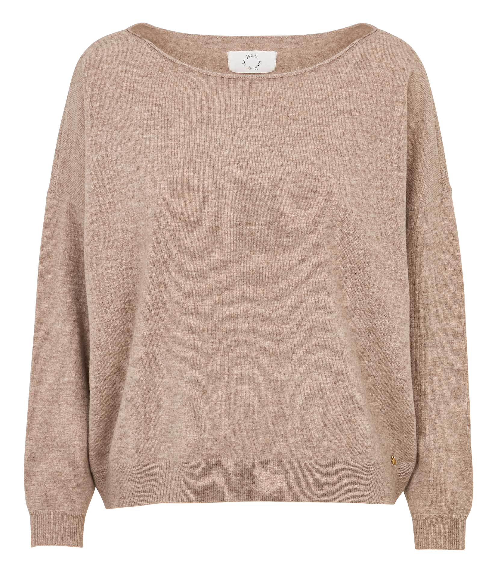 Wool boat neck sweater with rolled edges DES PETITS HAUTS Beige