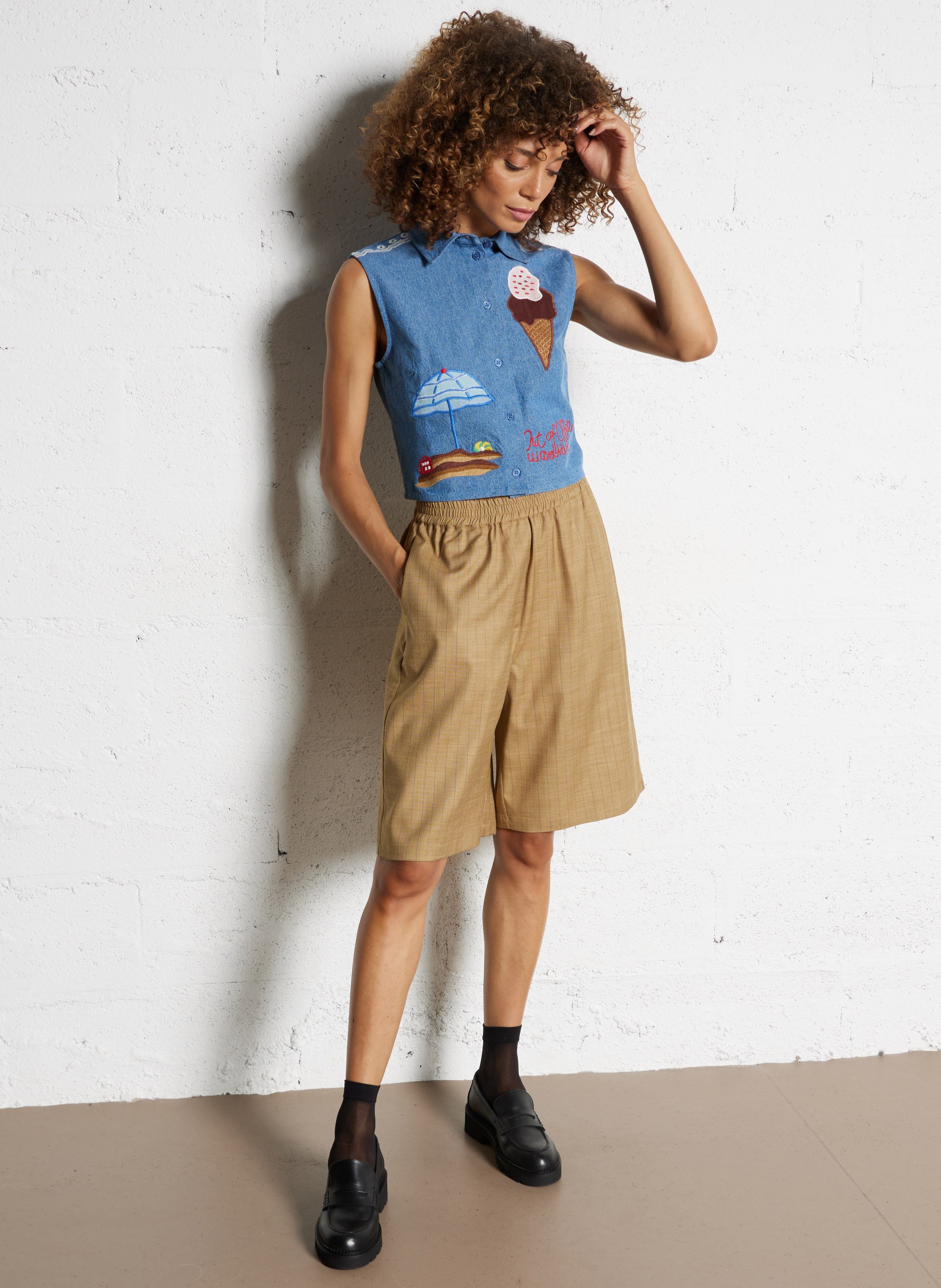 Kurzer langer gestreifter Rock STELLA NOVA Khaki