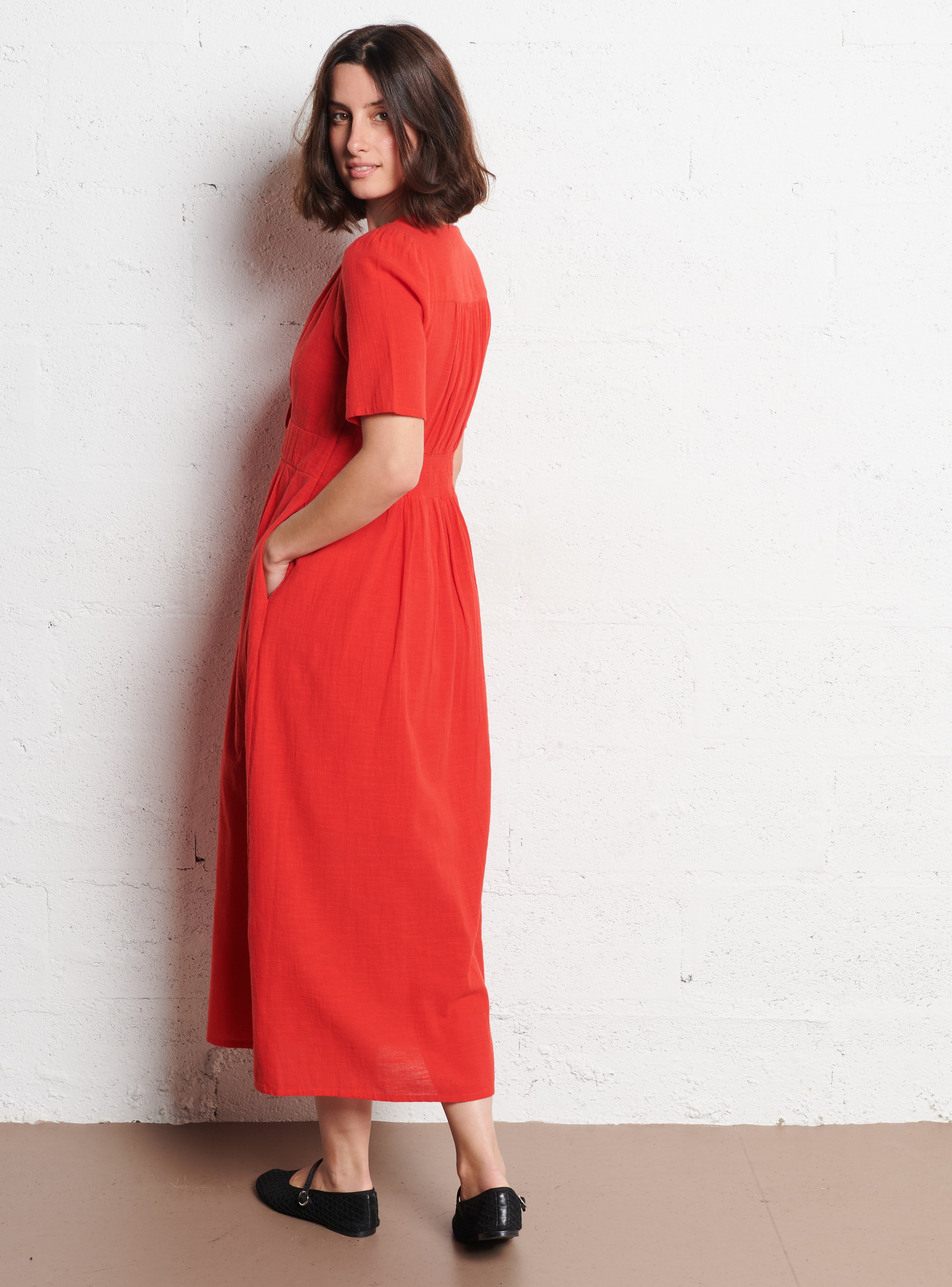 Robe longue cintrée en coton MAISON 123 Rouge