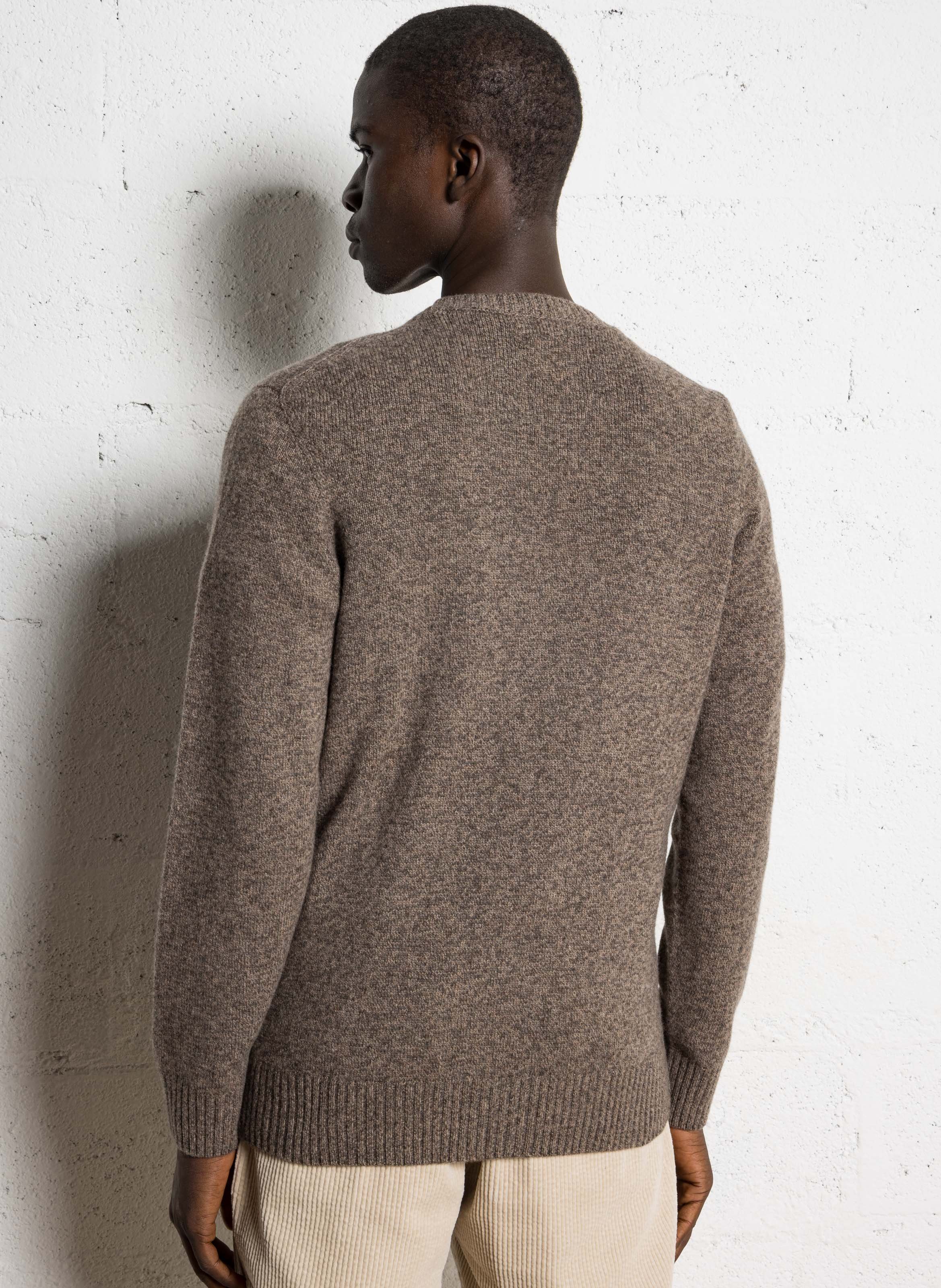 Pull droit col rond jacquard en laine HARTFORD Marron