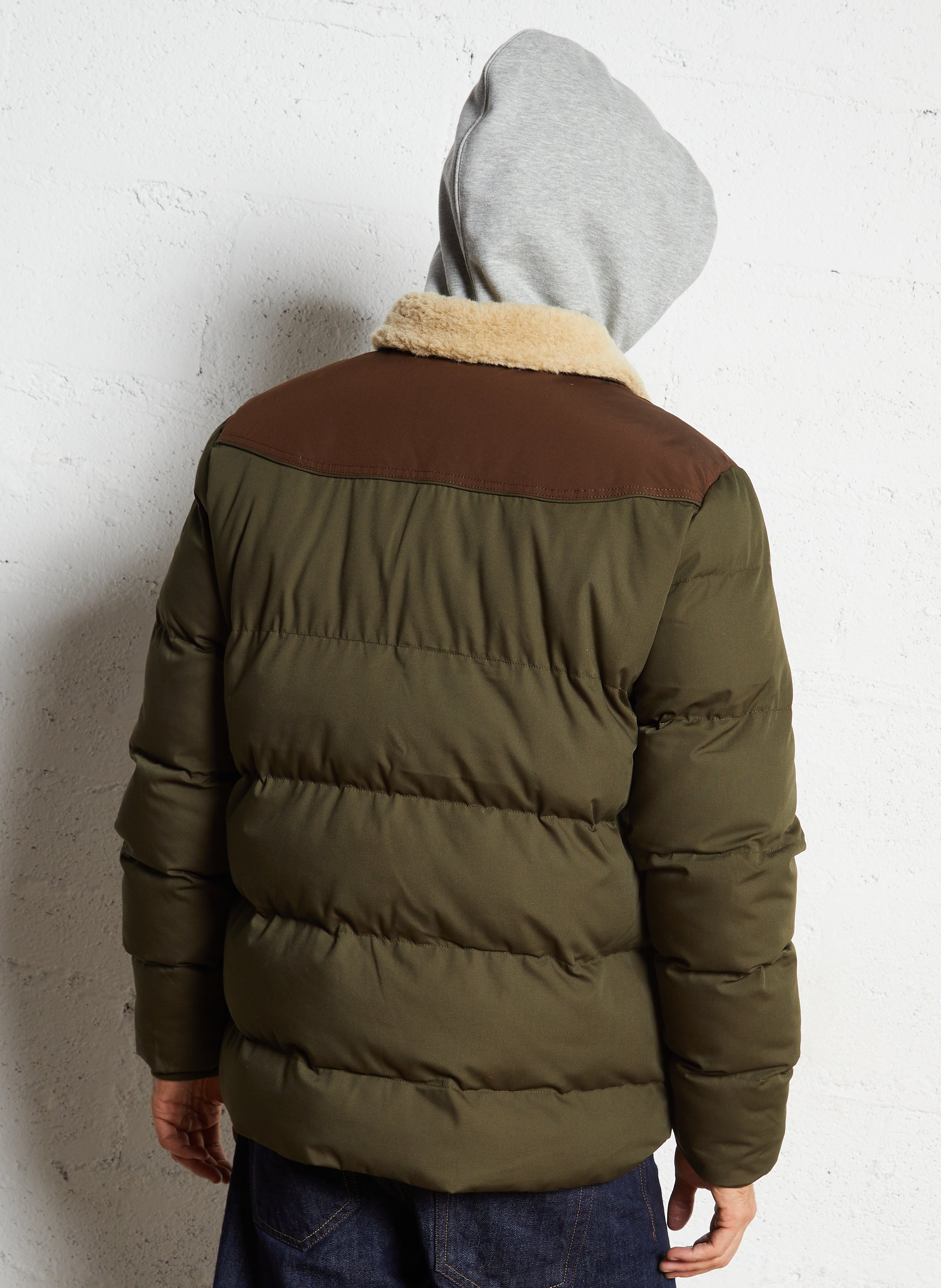 Straight classic collar puffer jacket in blended cotton SCHOTT Brown