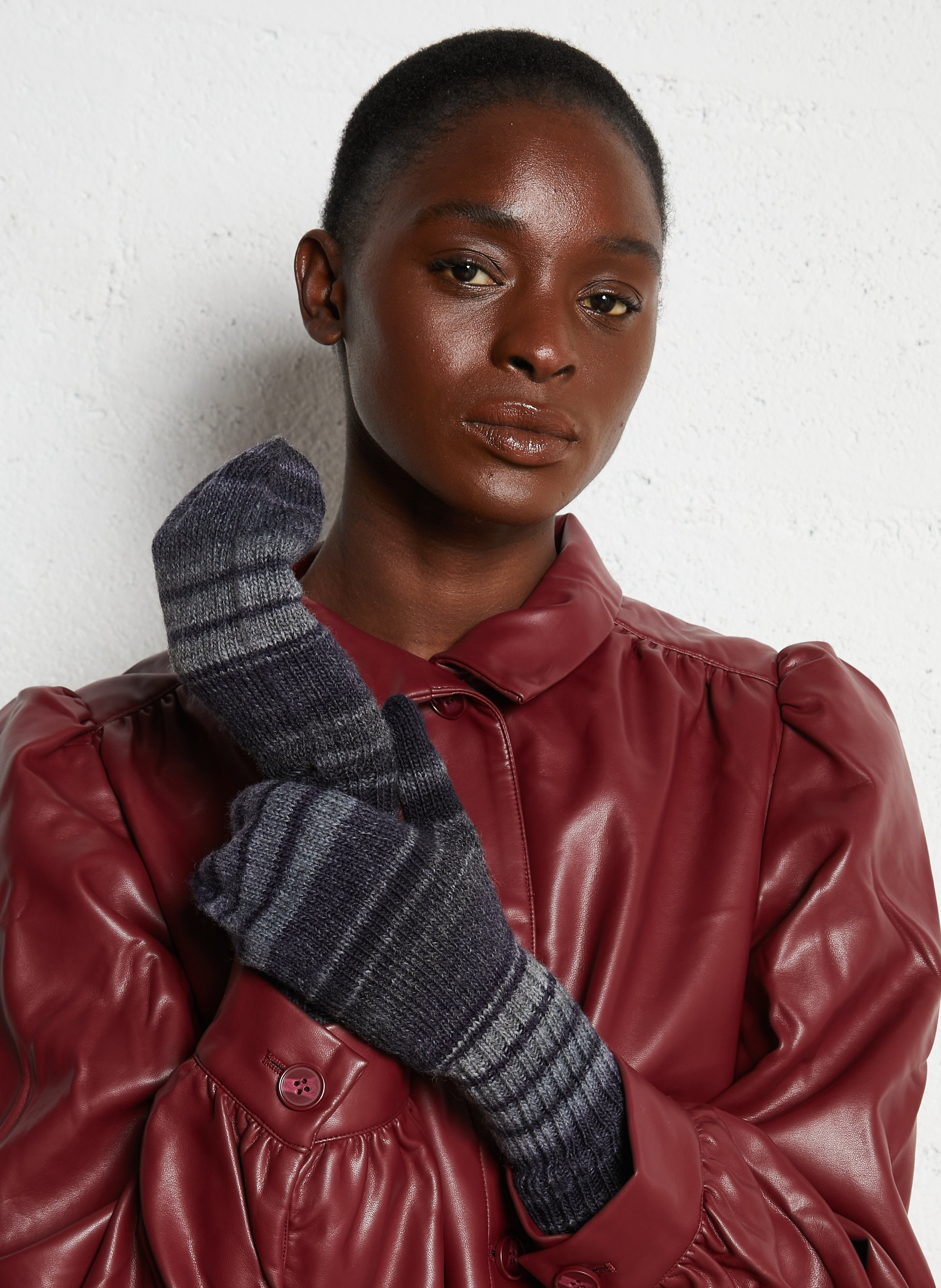 Handschuhe aus gestreifter Wollmischung BECKSONDERGAARD Schwarz