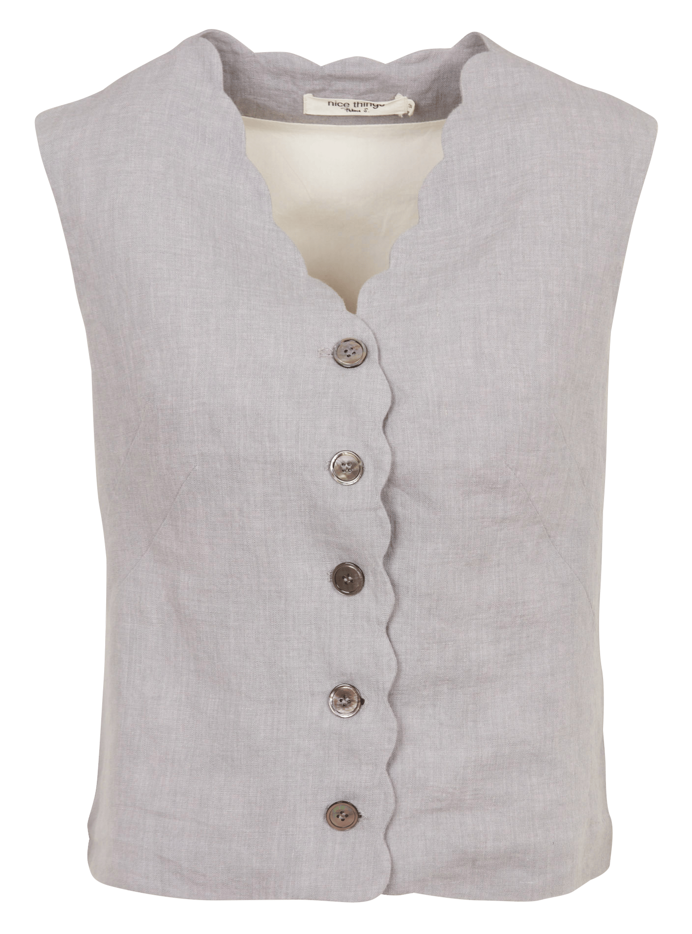 Gilet droit col V en lin NICE THINGS Gris