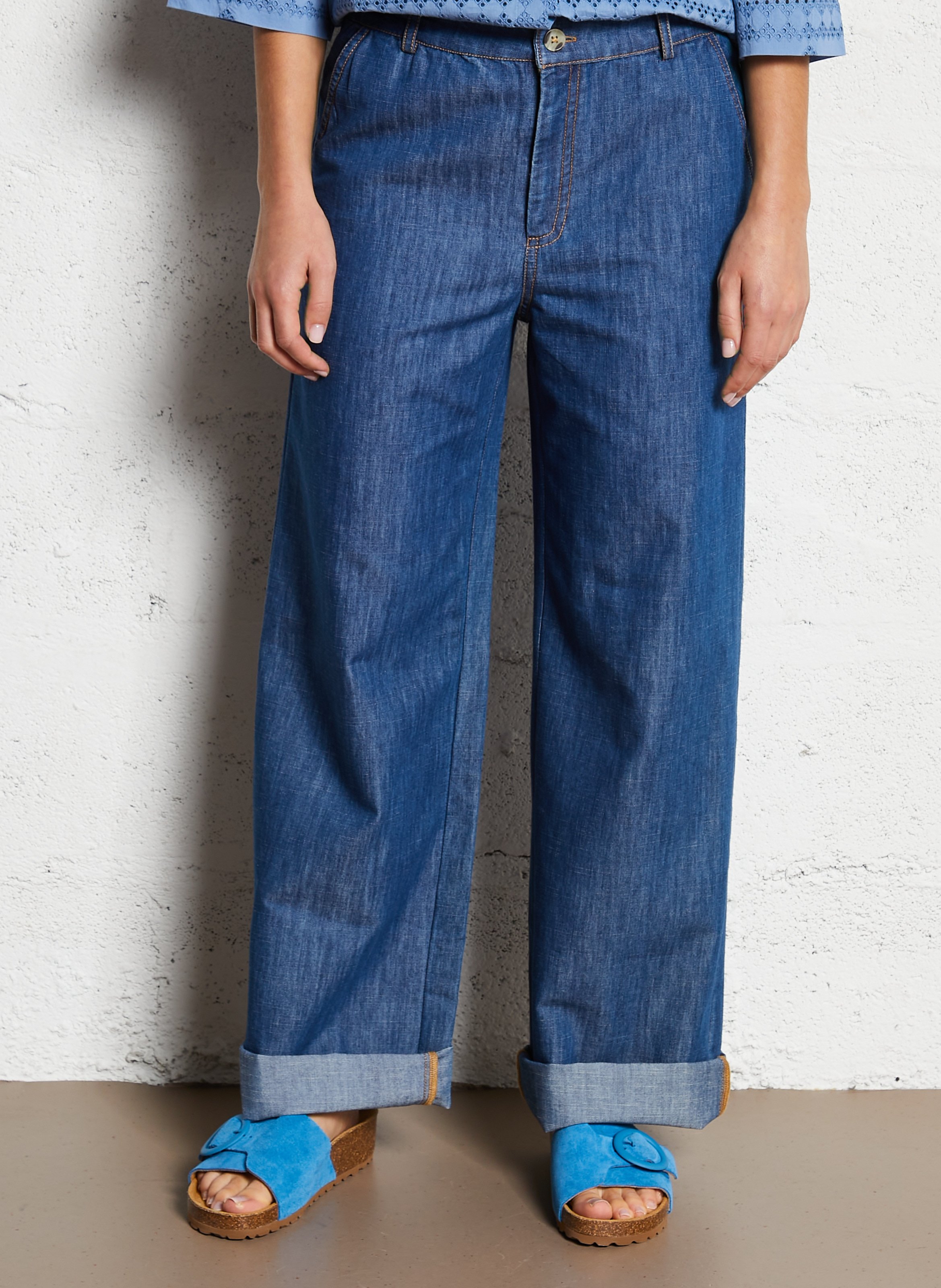 Jean large en coton mélangé NICE THINGS Bleu