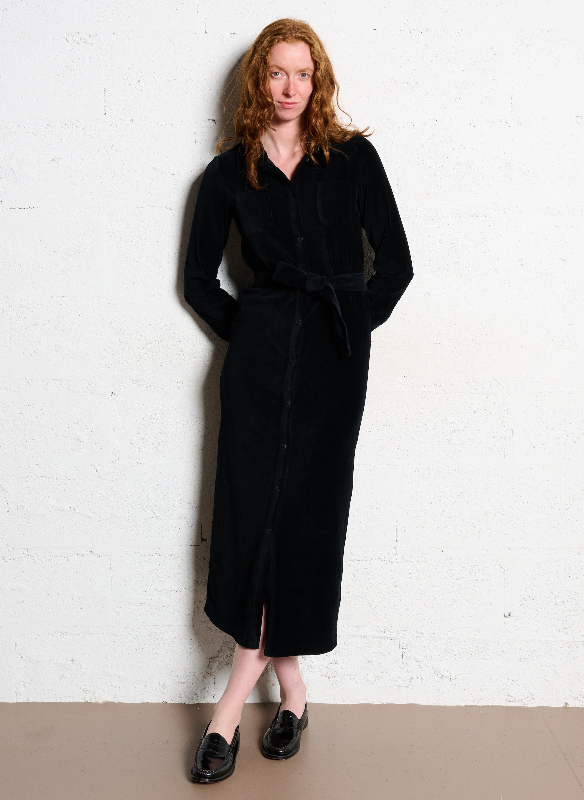 Midi corduroy belted dress NICE THINGS Black