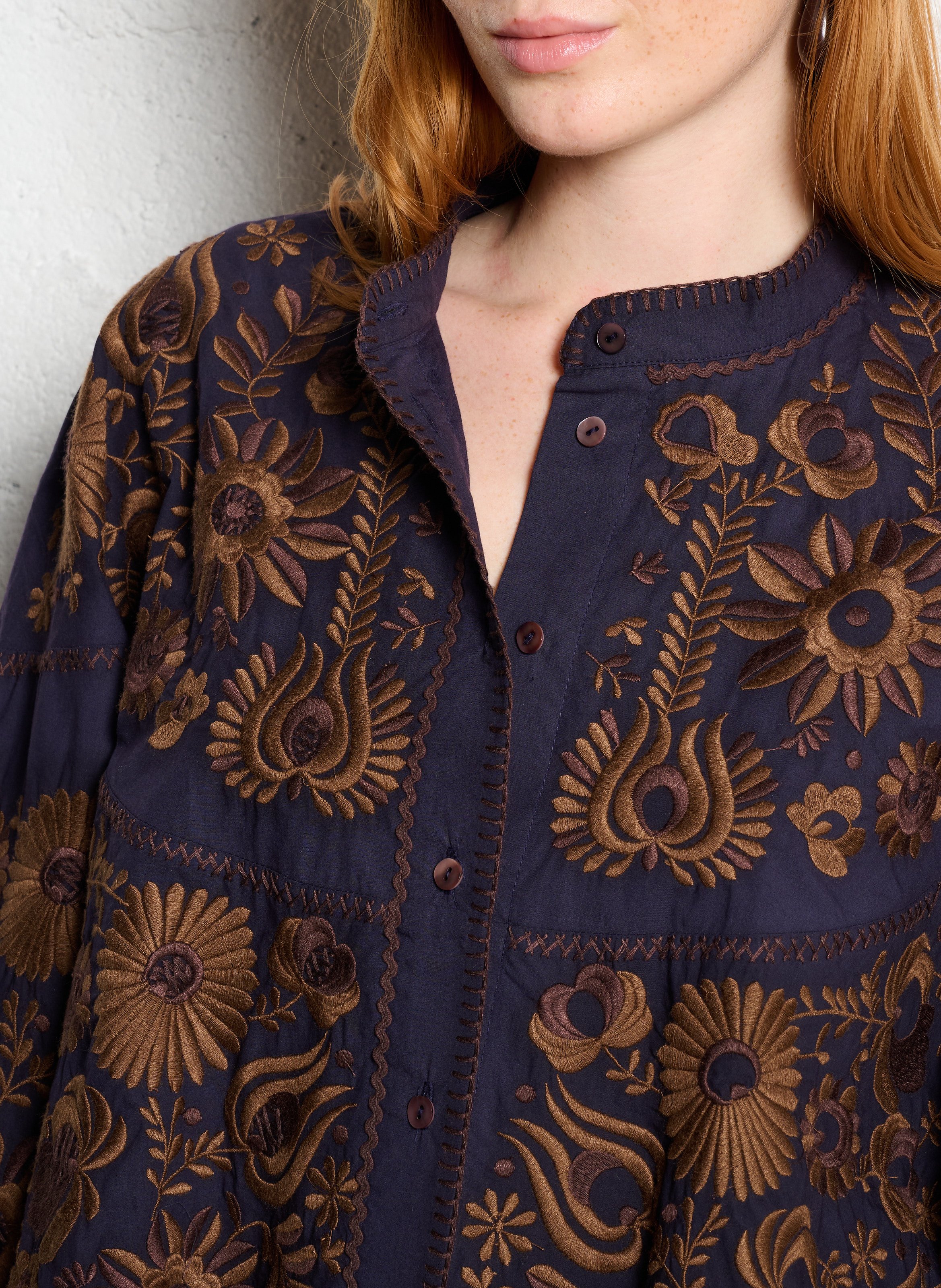 Chemise col rond en coton  ANTIK BATIK Bleu