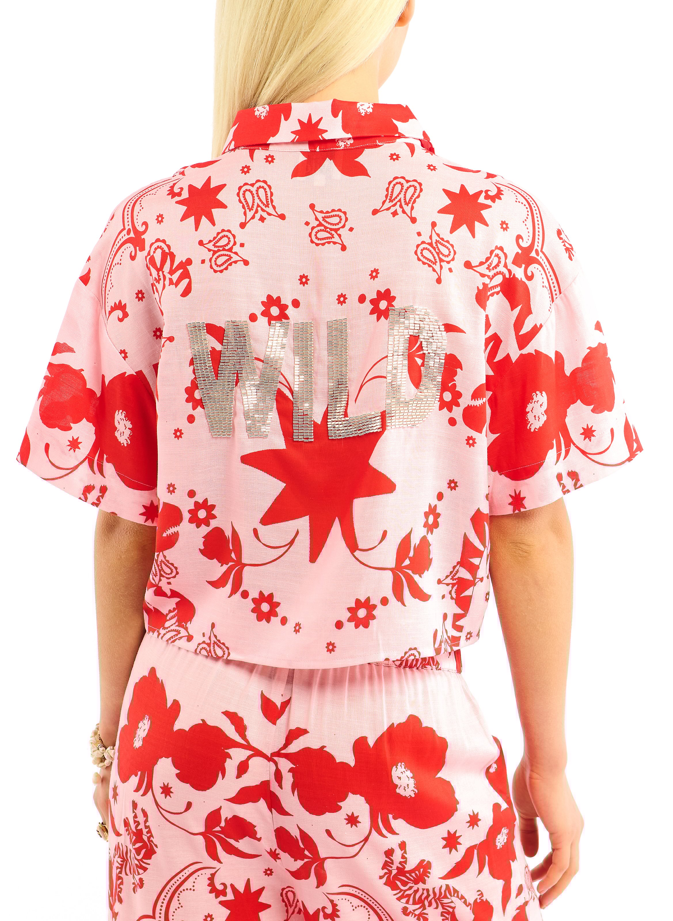 Oversize printed shirt with classic collar WILD Pink