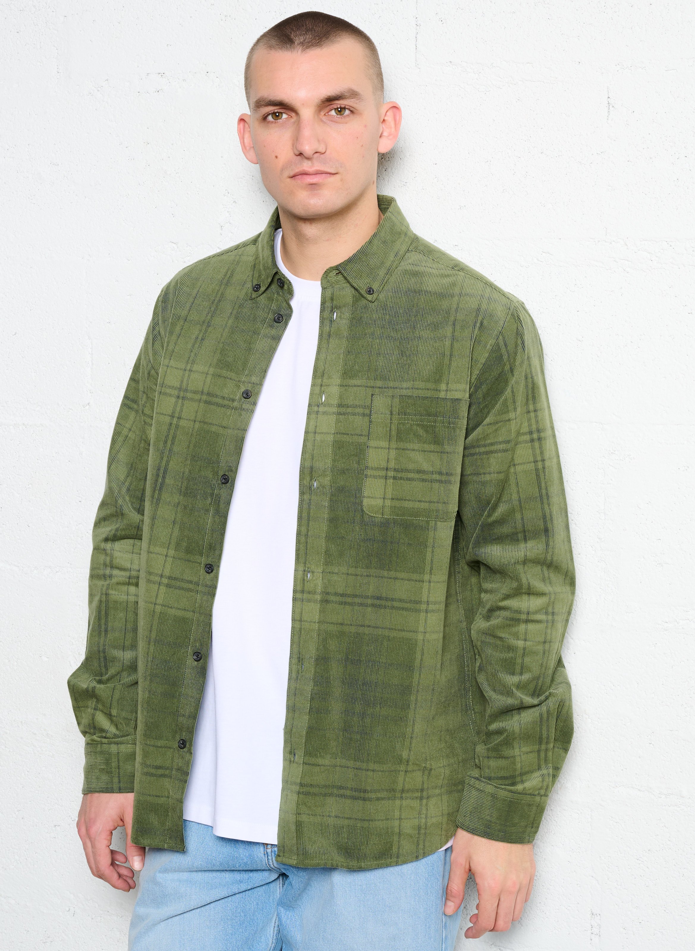 Rechte geruite corduroy blouse LES DEUX Groen