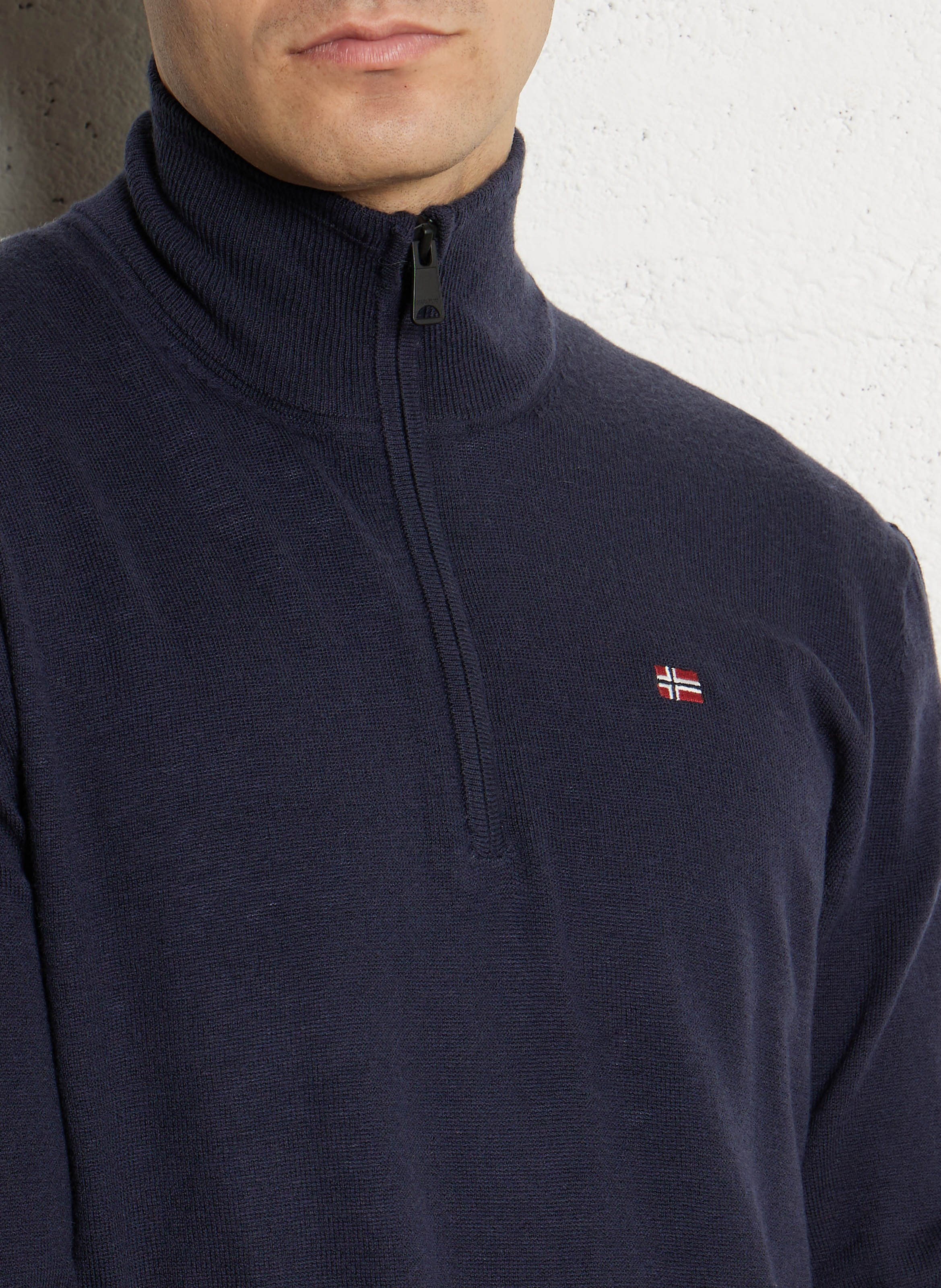 Pull droit col montant brodé en laine NAPAPIJRI Bleu
