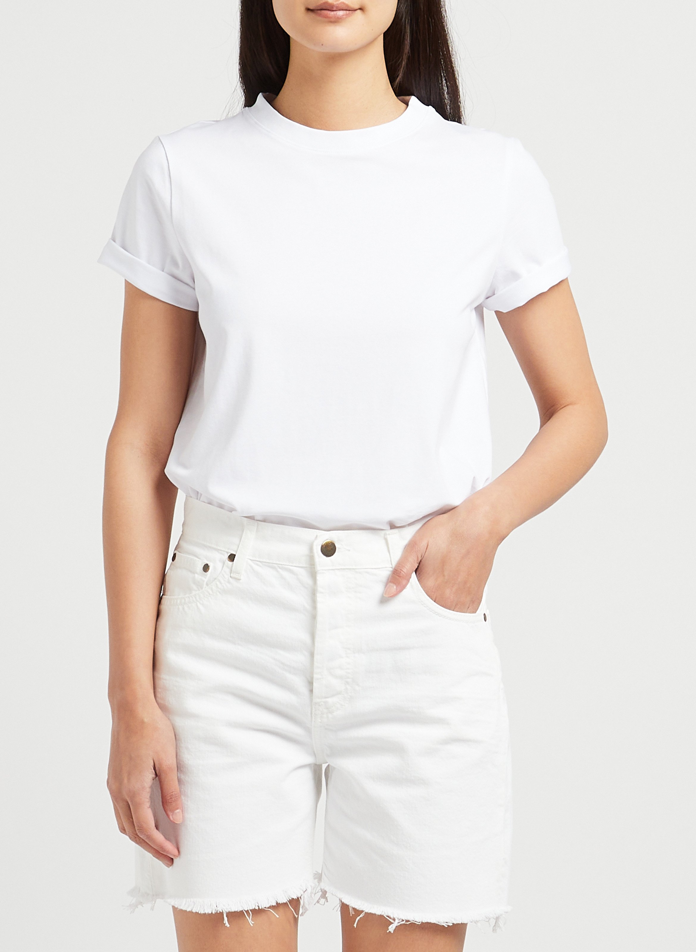 Straight cotton-blend round-neck T-shirt MAISON 123 White