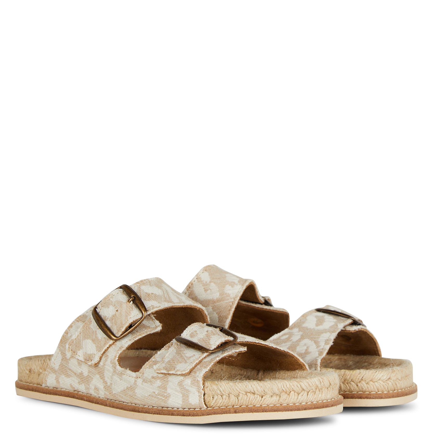 <Sandalen met luipaardprint en platte bandjes van leer</Sandales> BOSABO Beige