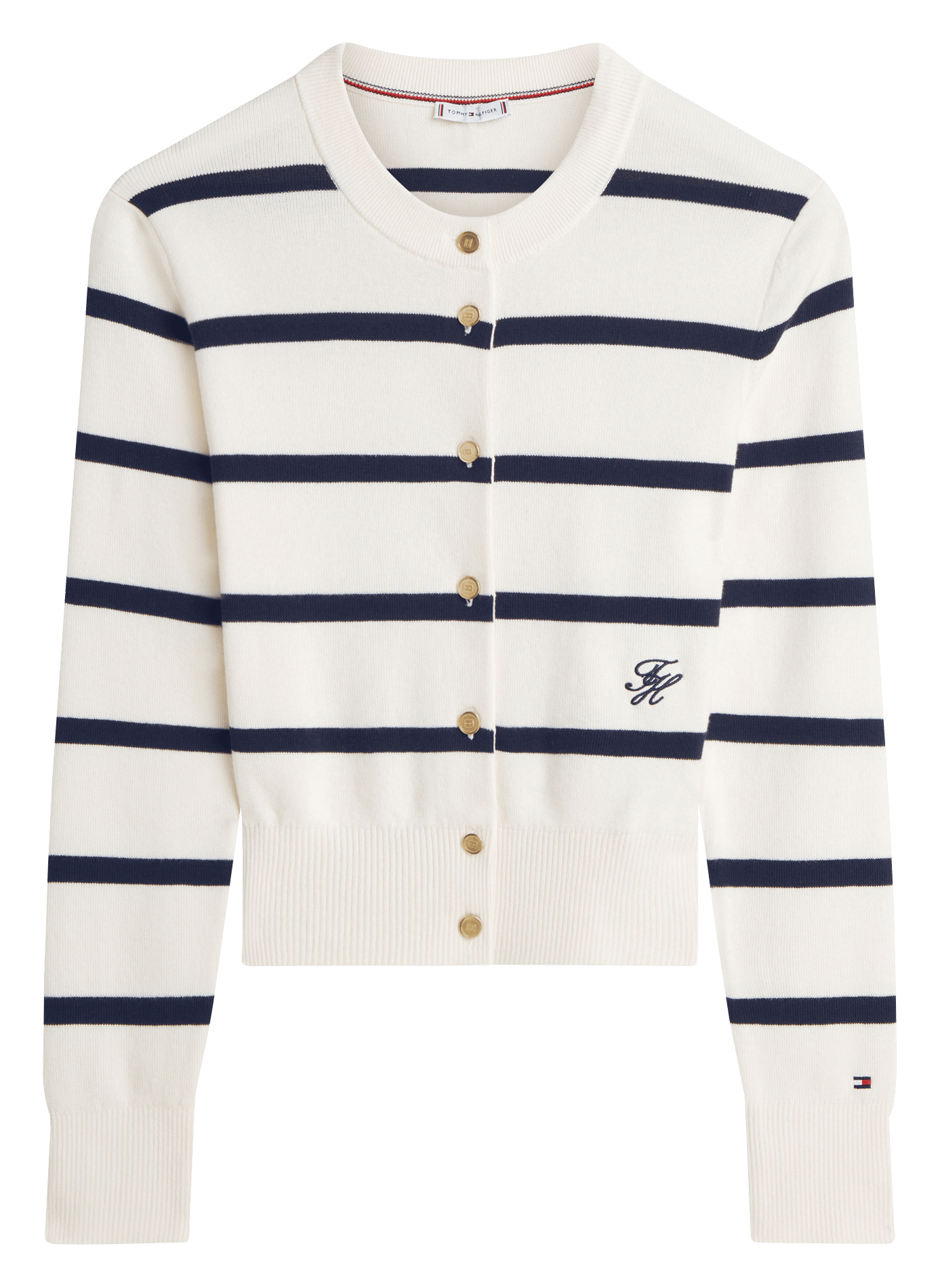 Getailleerd vest met ronde hals in biologisch katoen met strepen TOMMY HILFIGER Beige