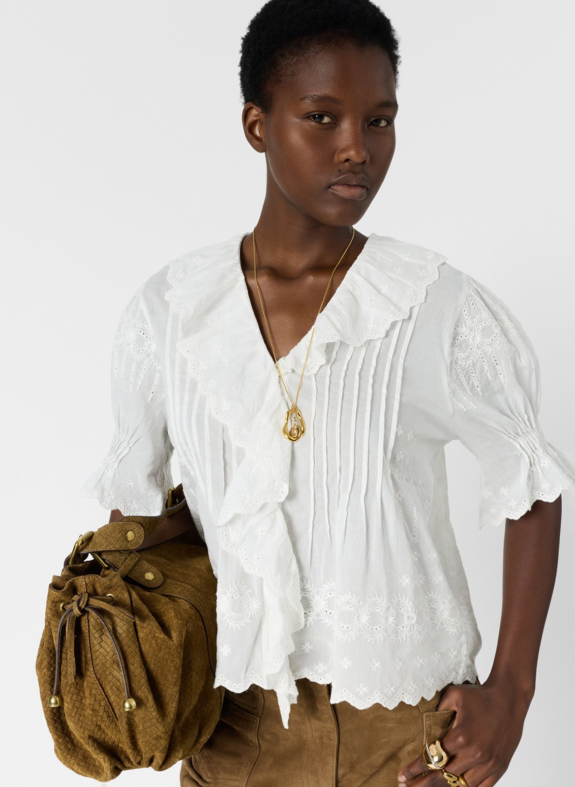 Kurzarm-Top mit bestickten Rüschen GERARD DAREL Weiss